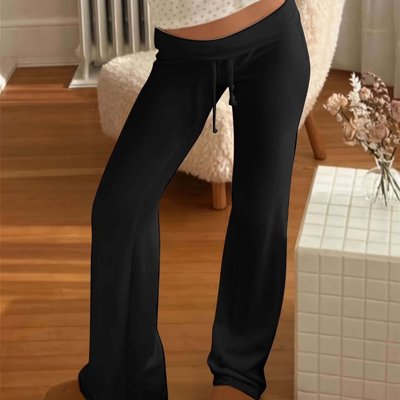 E-shop Einfarbige High-Waist Straight-Leg Hose