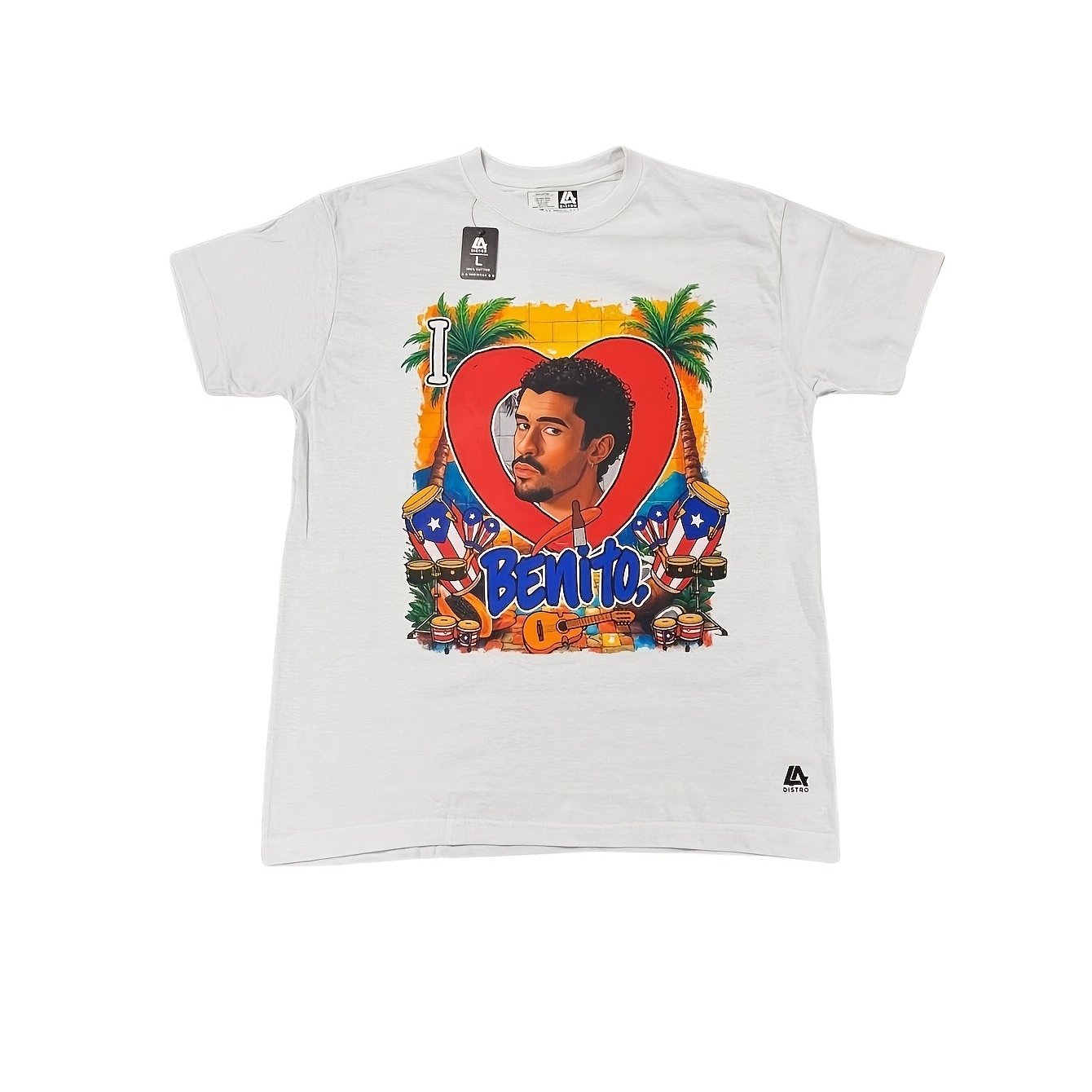 Image of Men's I Love Benito Bunny Graphic - Stretch Crew Neck Casual Tee With Benito Print, All- Fit, Sizes S-2xl, Machine Washable Suitable For & Casual Attire