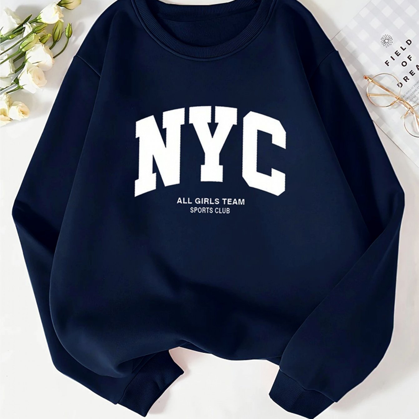 TEMU Women's Letter Nyc Pattern Print Fashion Round Neck Sweatshirt Long Sleeve Round Neck Hoodie