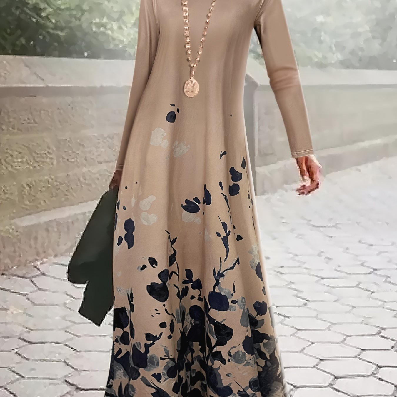 Floral Long Sleeve Maxi Dress Long Sleeve Loose Crew Neck - Temu