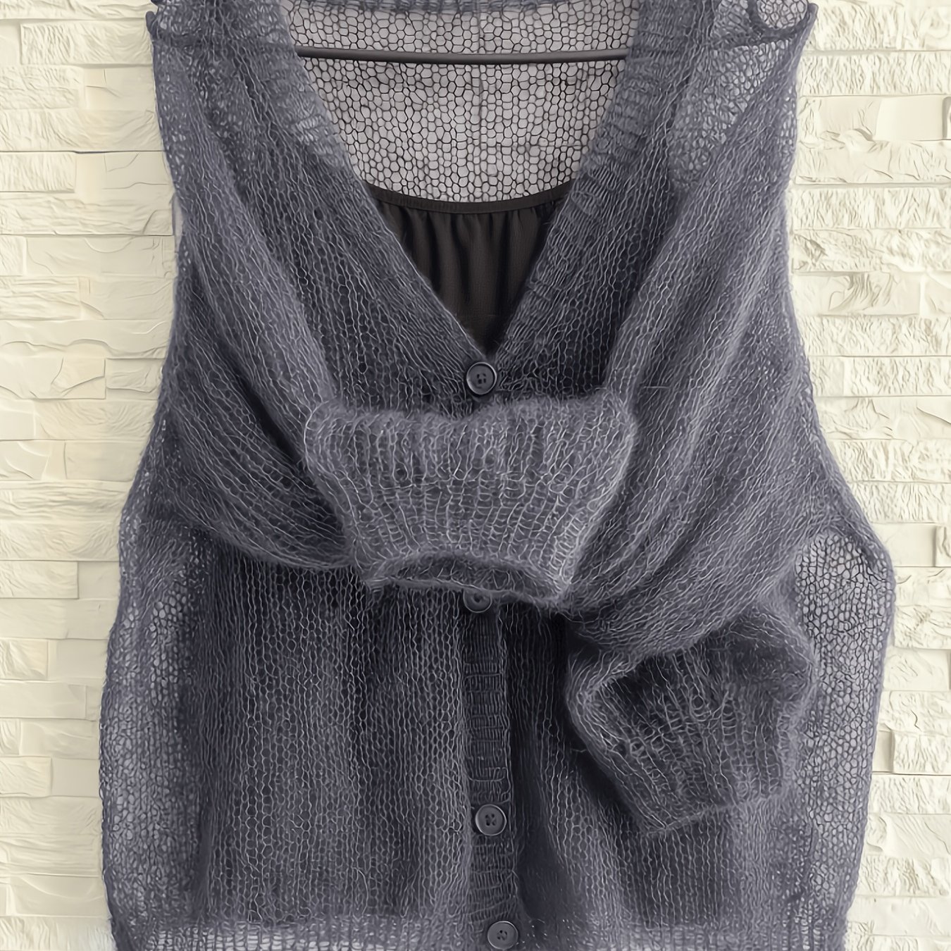 TEMU Women's V-neck Hollow Thin Cardigan, Spring Summer Lazy Style Single-button Outerwear, And Remove, Individual And Versatile Hollow Shawl Top.