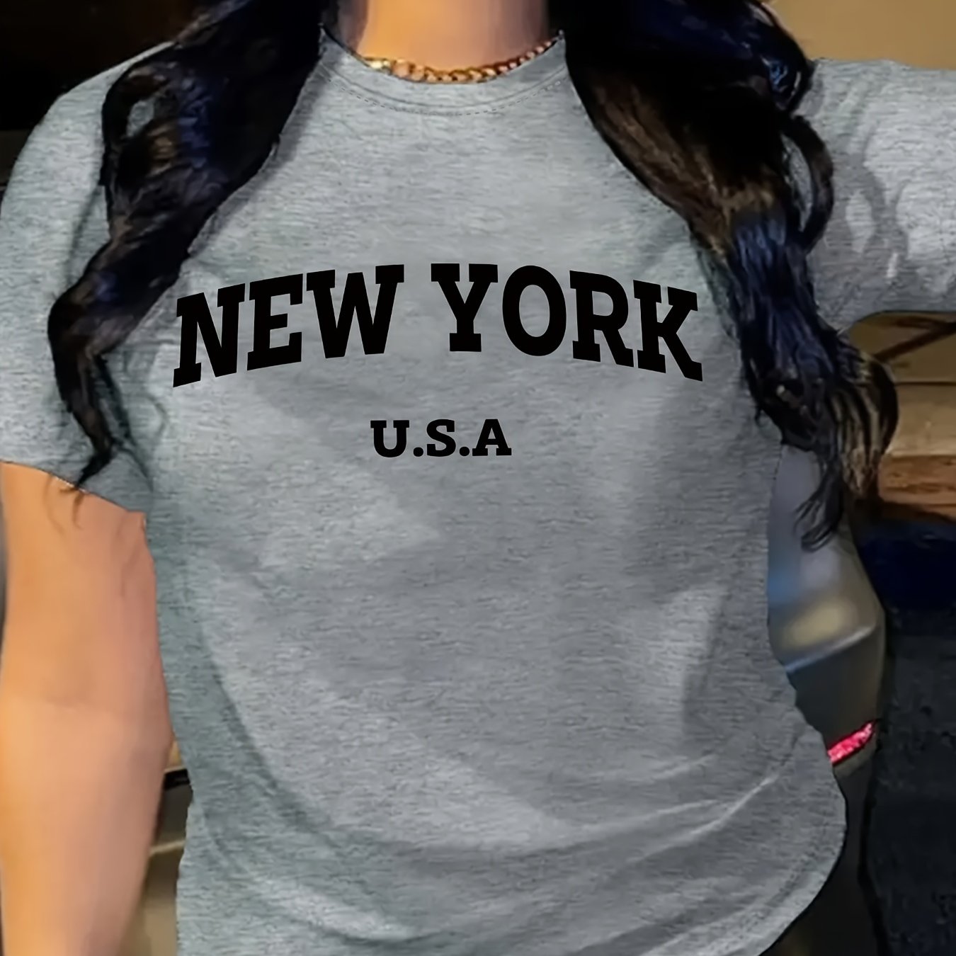 TEMU New York Letter Print T-shirt, Short Sleeve Crew Neck Casual Top For Summer & Spring, Women's Clothing