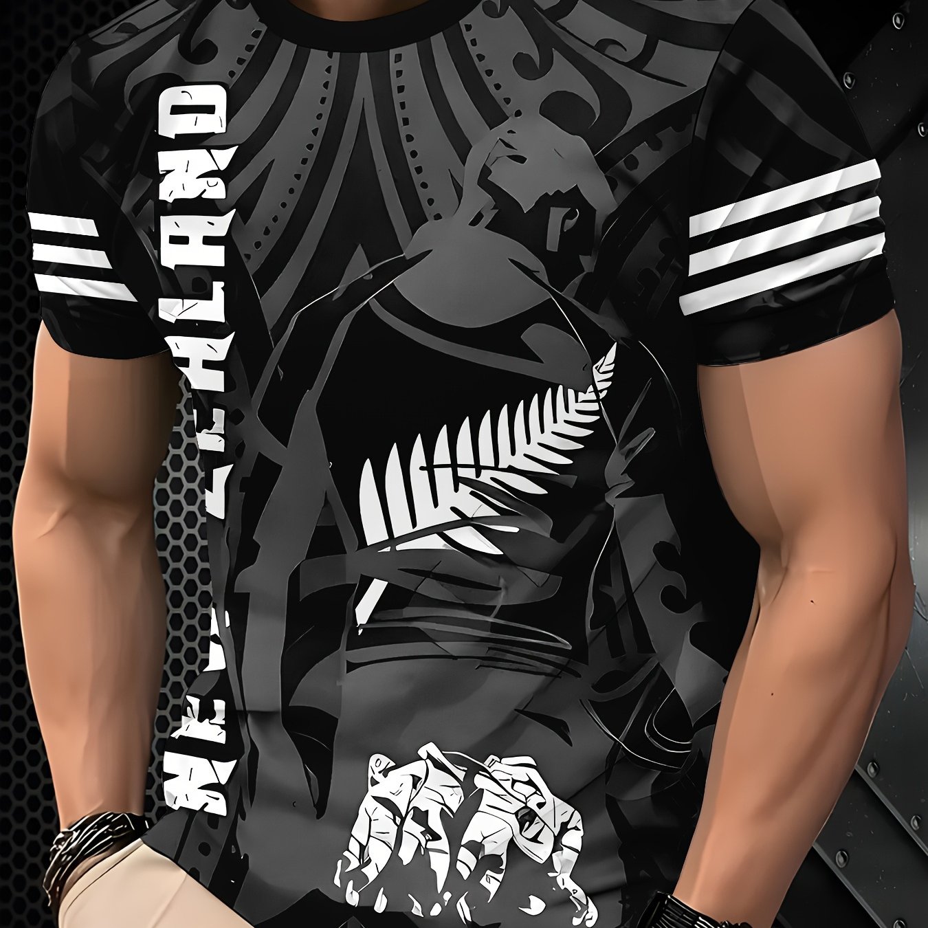TEMU [printed Design - Not Textured] Men's New Zealand Cultural Pattern T-shirt - Black And White Tribal Loose Casual Shirt, Suitable For Daily Wear