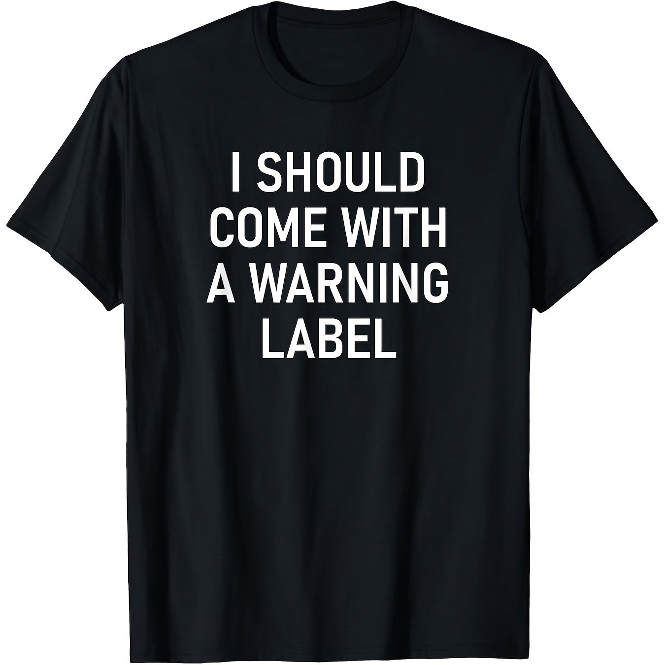 TEMU Cool Design Men's T-shirt, Plus Size, - I Come With A Warning Label - Men's T-shirt - Black Humor T-shirt, Text, Regular Fit Short Sleeve Crew