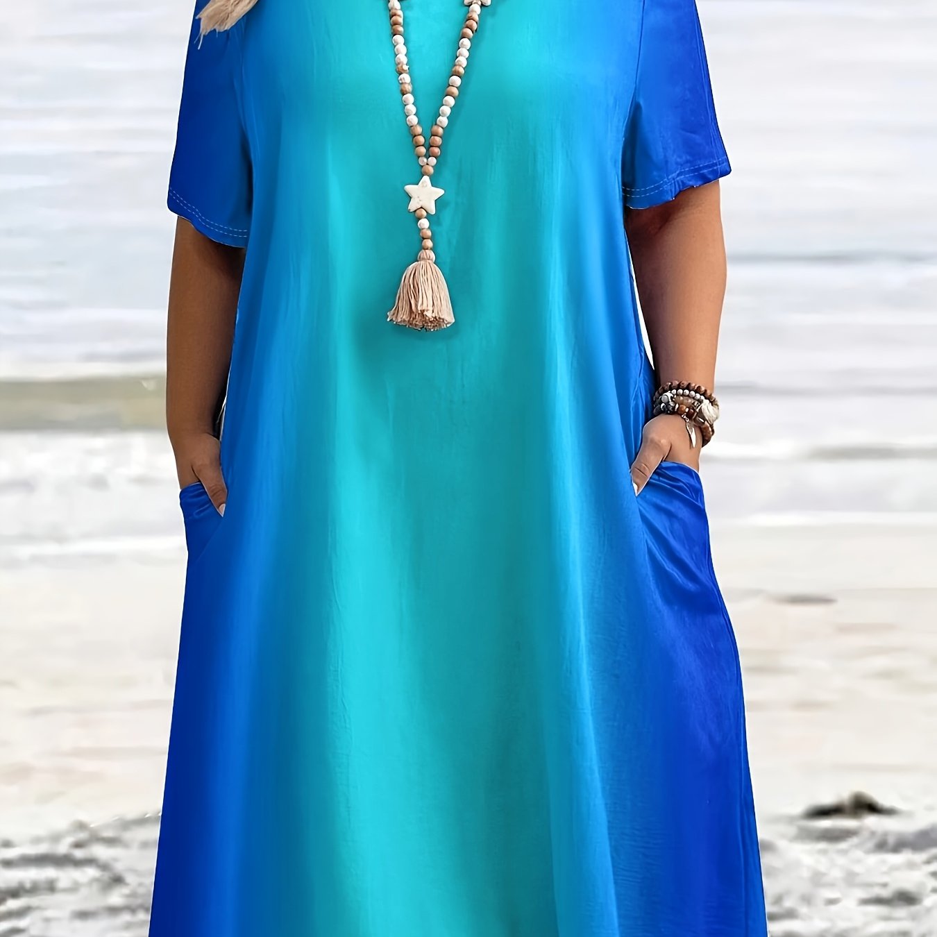 TEMU Plus Size - Plus Size - A Of Plus-size Women's Vacation-style Dresses Featuring A Easy Gradient Print, Suitable For And A Casual Yet Chic Look