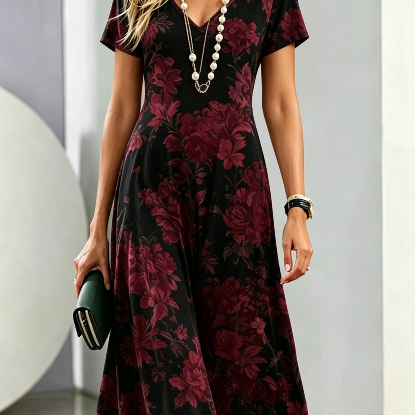 Plus Size, Women's 3d V-neck Mini Dress
