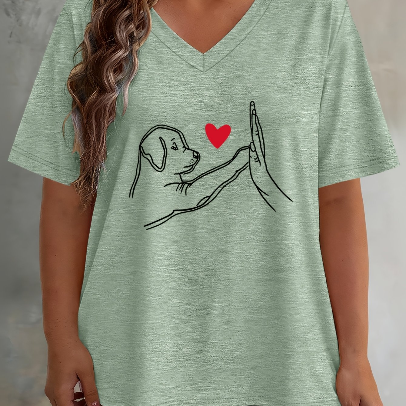 TEMU Plus Size, /summer Plus Size Women's Fashionable Loose Drop-shoulder Half-sleeve T-shirt With Cute Dog High- Print, High-quality Women's Top,
