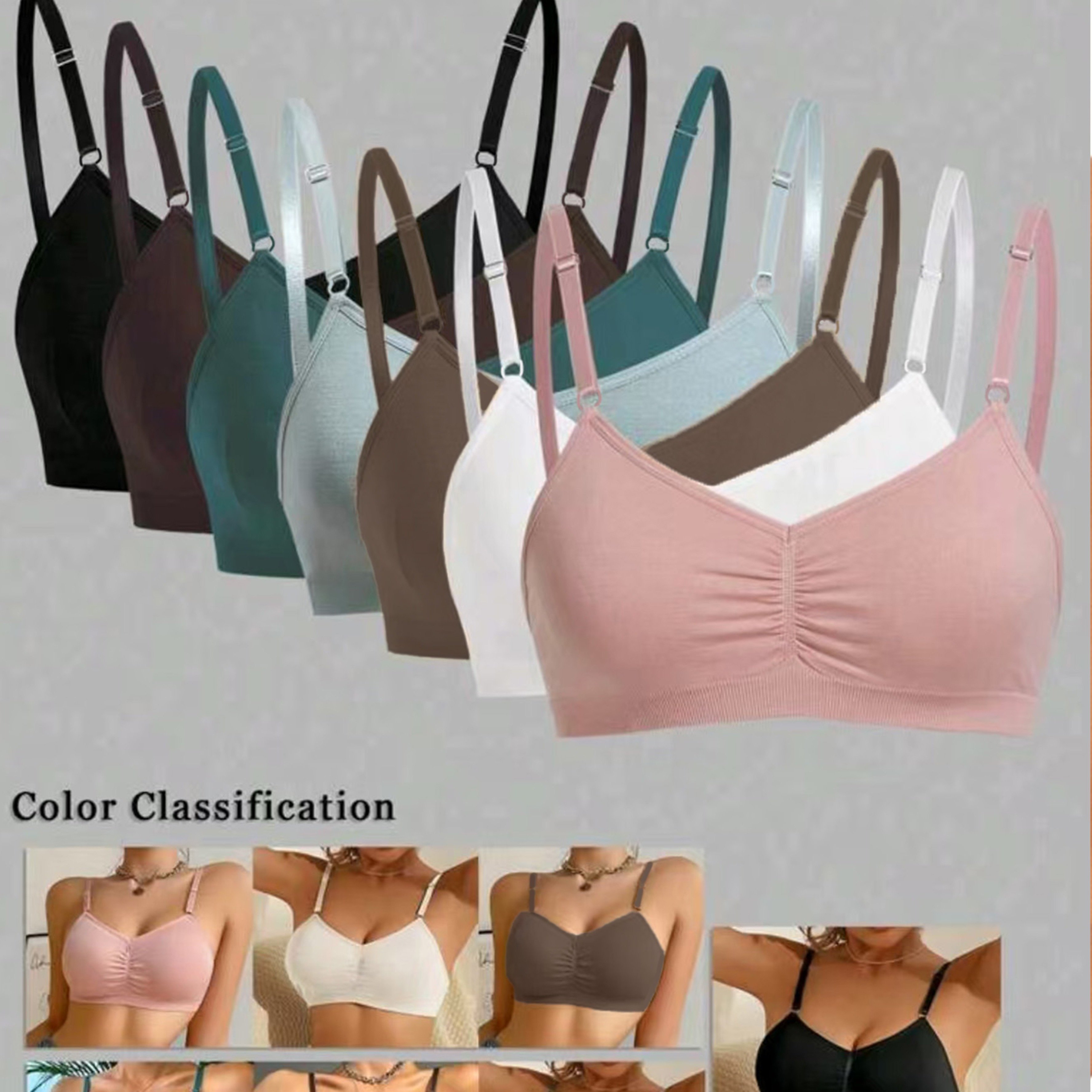 7pcs Women's Wire-free Bras - Adjustable Strap Underwire-free Full-bust Coverage, Soft Comfortable Daily Wear Basic Plain Bras Suitable For Everyday Use, No Padding Or Bands