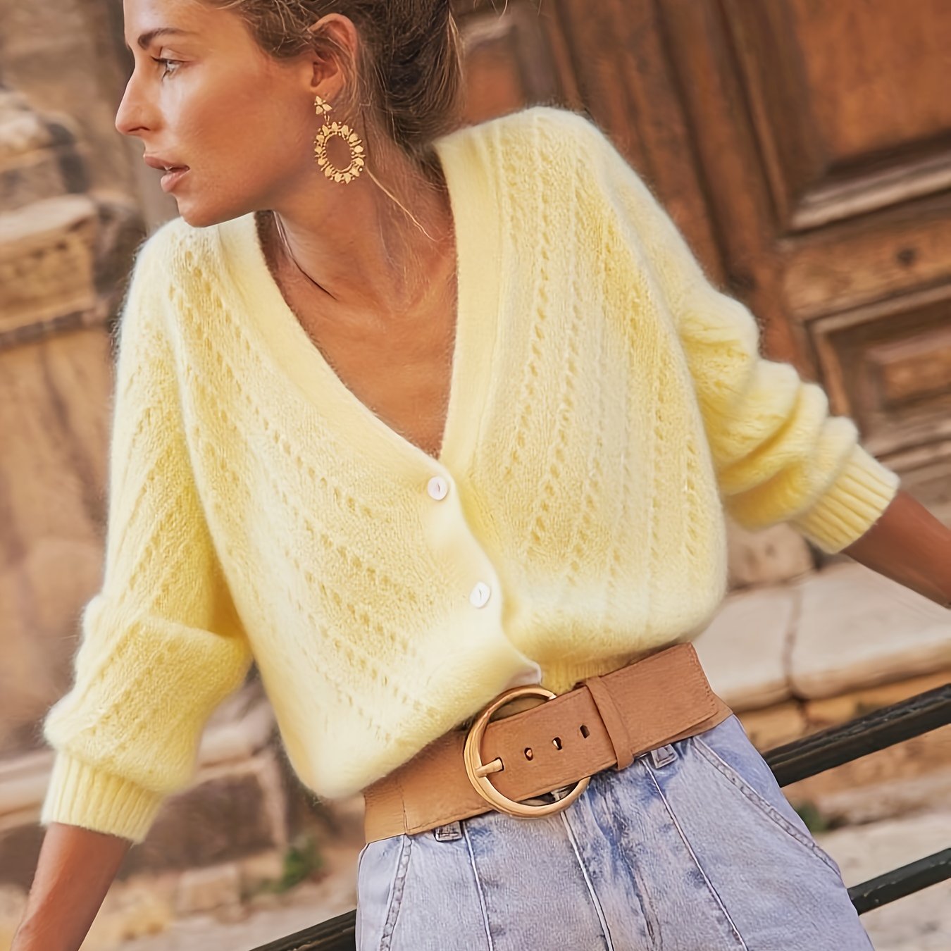 Image of Autumn Winter New Solid Color Cardigan Long Sleeve Top Sweater Coat