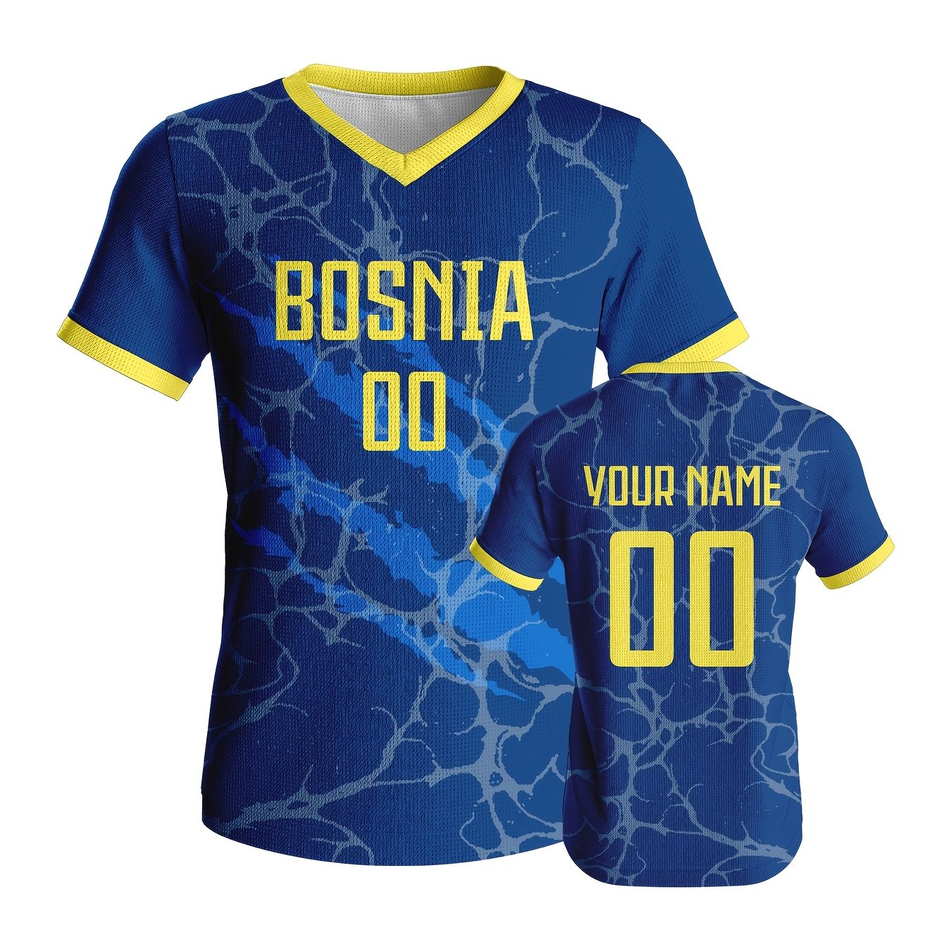 TEMU Men's Custom Bosnia Football Jersey Print, Personalized Name And Number For Soccer Practice Short Sleeve, Fashionable Sports T-shirt, Breathable