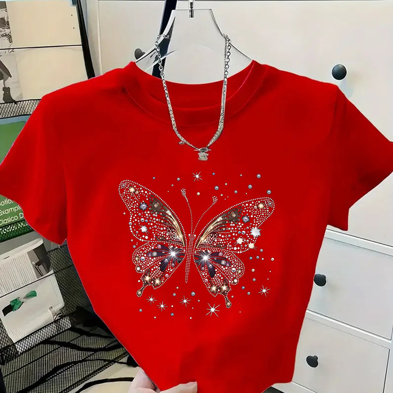 TEMU T-shirt court imprimé papillon