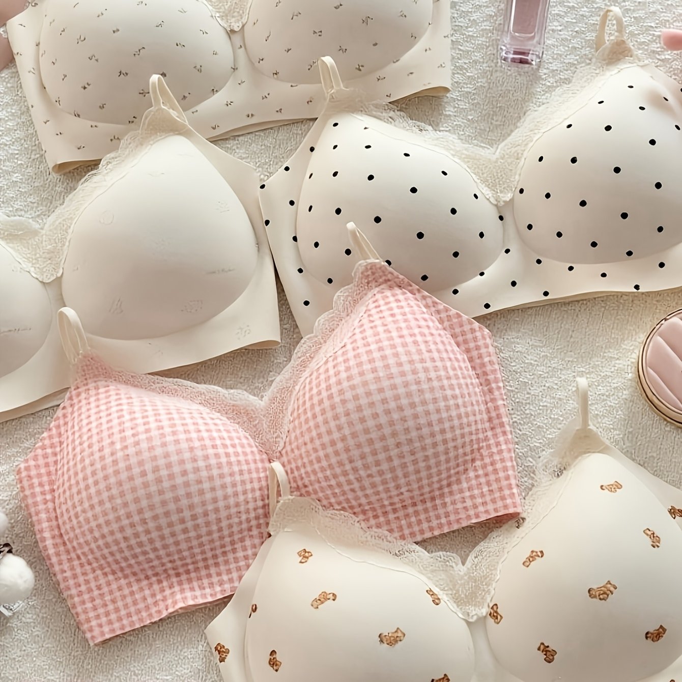5pcs Set, Seamless Underwear, Small Chest Gathering, Roundness, Bra