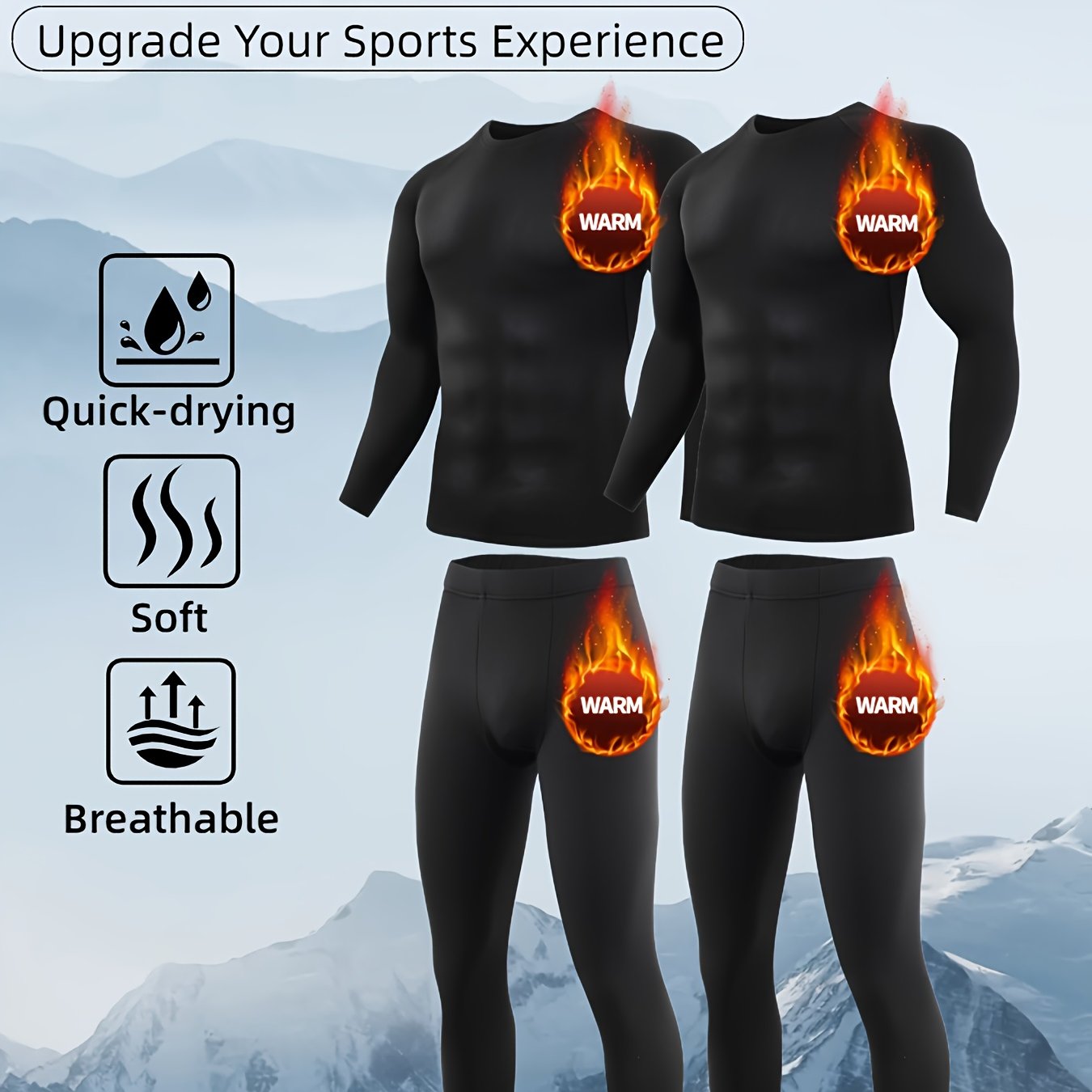 Temu – TEMU 4pcs Sets Of Men’s Thermal Underwear Sets – Fitness, Sports And Leisure Sets, Men’s -lined Long-sleeved Winter Fitness Clothes, Sports Pants,