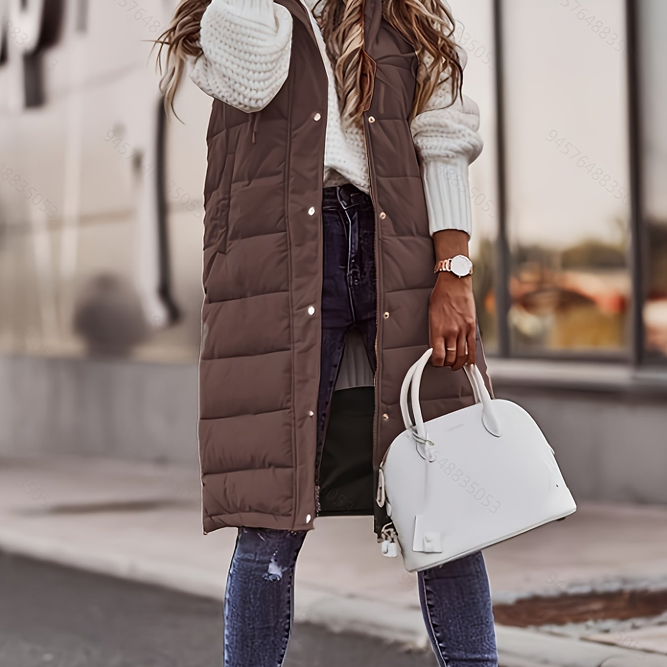 TEMU Chaqueta Larga con Capucha de Color Sólido, Cuello , Cárdigan Entallado, Chaleco con Bolsillos