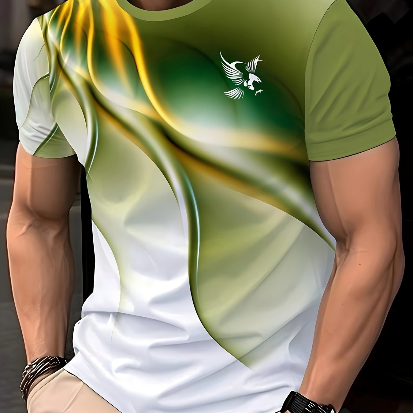 Fashionable Trendy Multicolor Pattern Men's Round Neck T-shirt