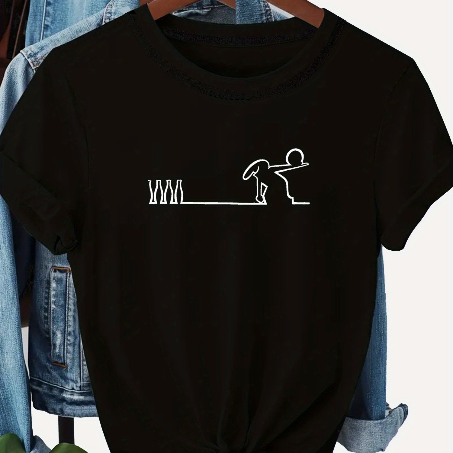 TEMU Women's Cartoon Bowling Graphic T-shirt, Casual Round Neck Short Sleeve Top, Stylish Summer Wear