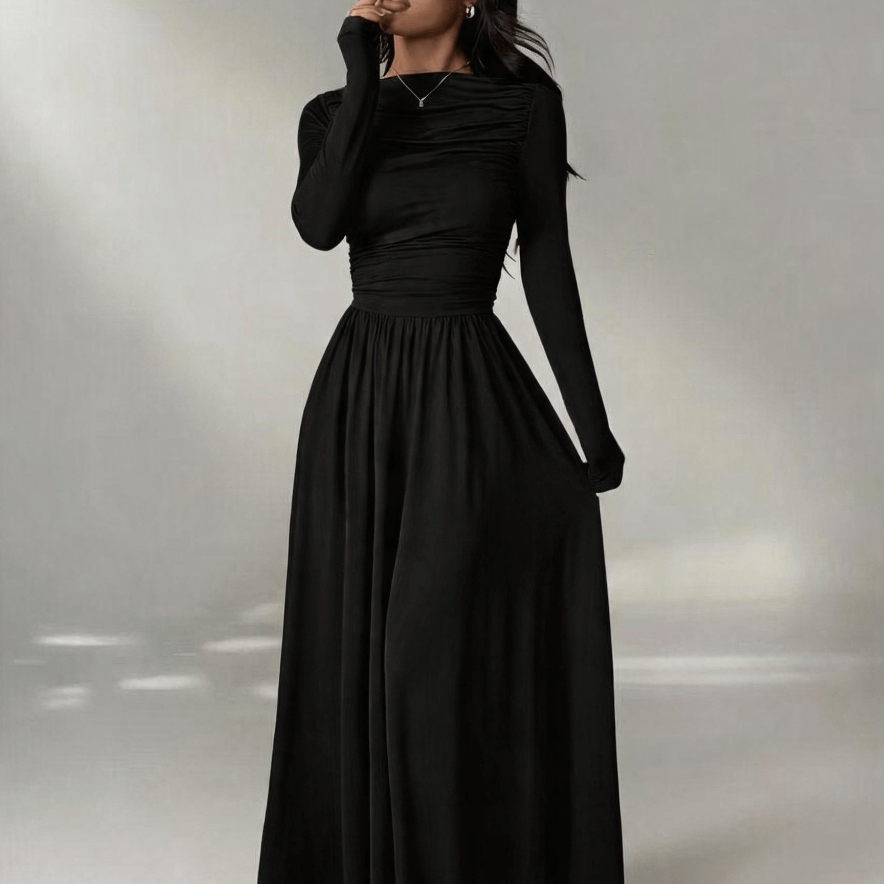 TEMU Solid Color Slim Fit Long Sleeve Dress, Korean Style, Women Elegant Dress, Evening Gown, Party Gown, Wedding Guest Dress, Thanksgiving Outfit,