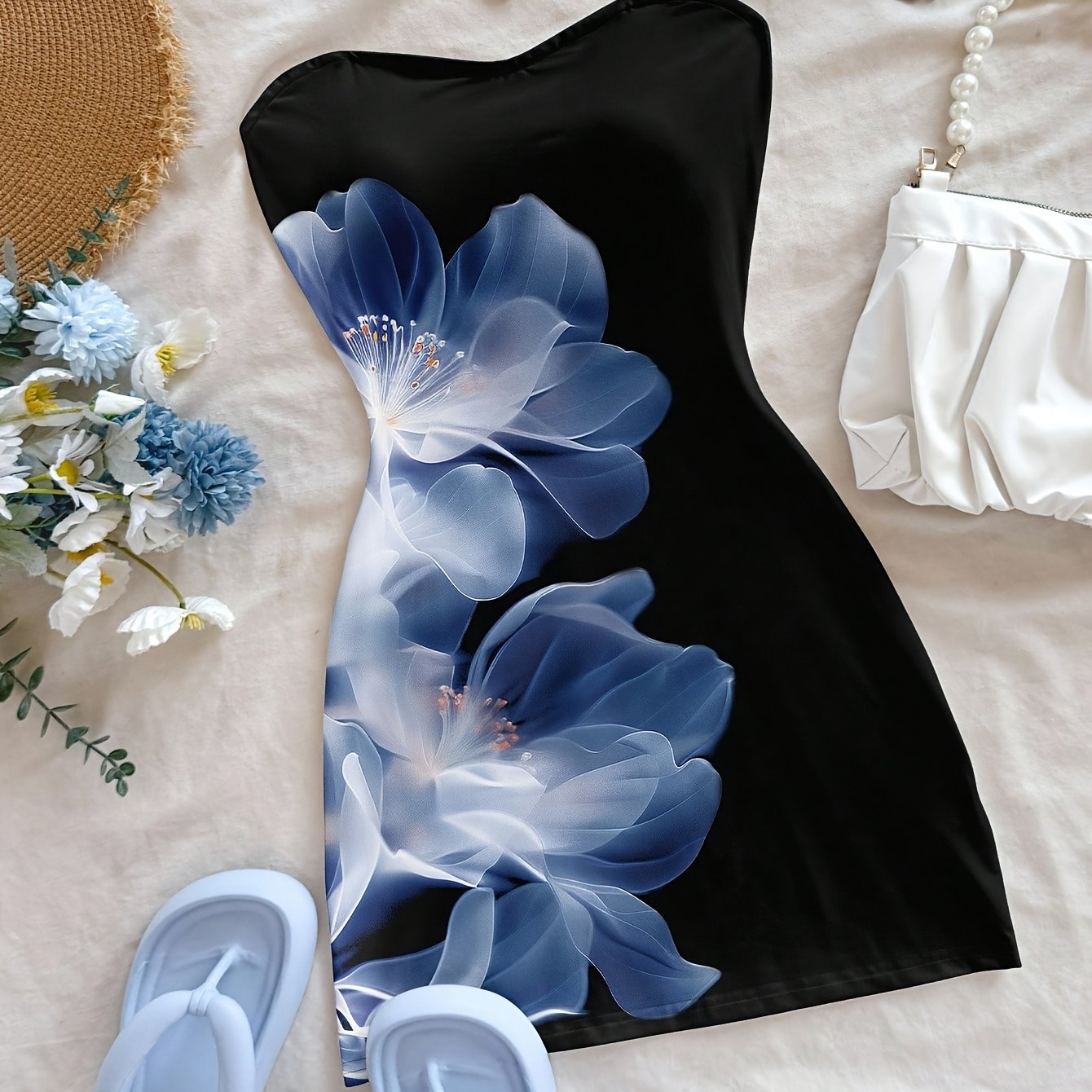 TEMU Women's Fashion Floral Print Strapless Dress, , Sundress Spring/summer New Arrival, Pure And Sensual Hot Vibe, Printed Bandeau Dress, Beach