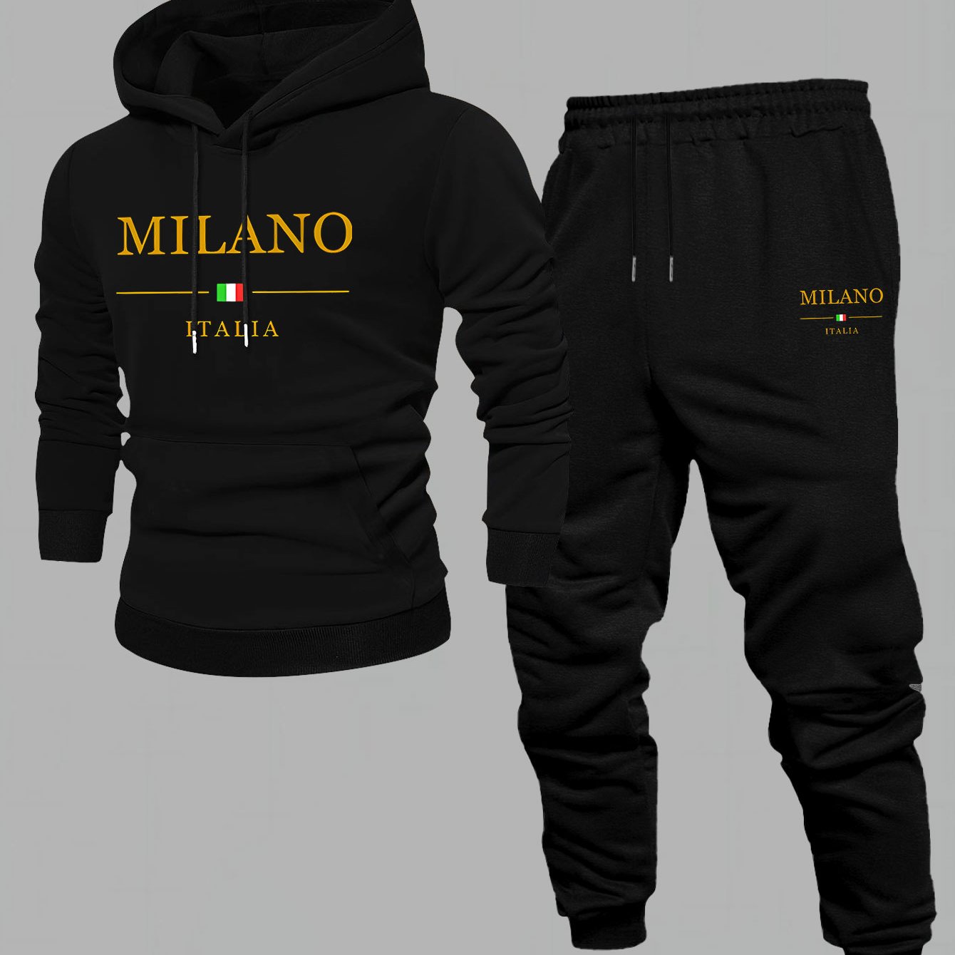 TEMU Trendy Casual Men's Printed Fashion Sweatshirt And Pants Set, Comfortable Fabric Suitable For Autumn And Winter Outdoor Activities And Casual