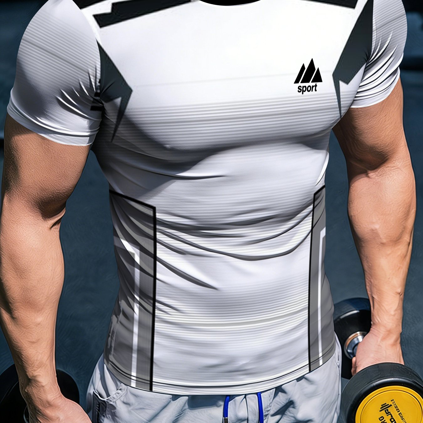TEMU Men's Quick-dry High-stretch T-shirt - Body-hugging Fit Short Sleeve Crew Neck Athletic Top With Original Geometric Print Suitable For Gym,