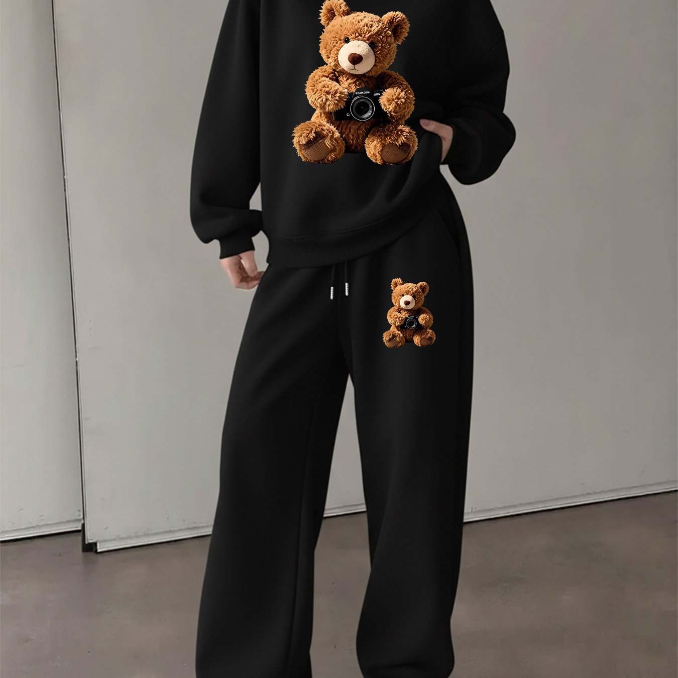 TEMU Graphic Print 2pcs Set, Crew Neck Sweatshirt & Pants, Women's Clothing
