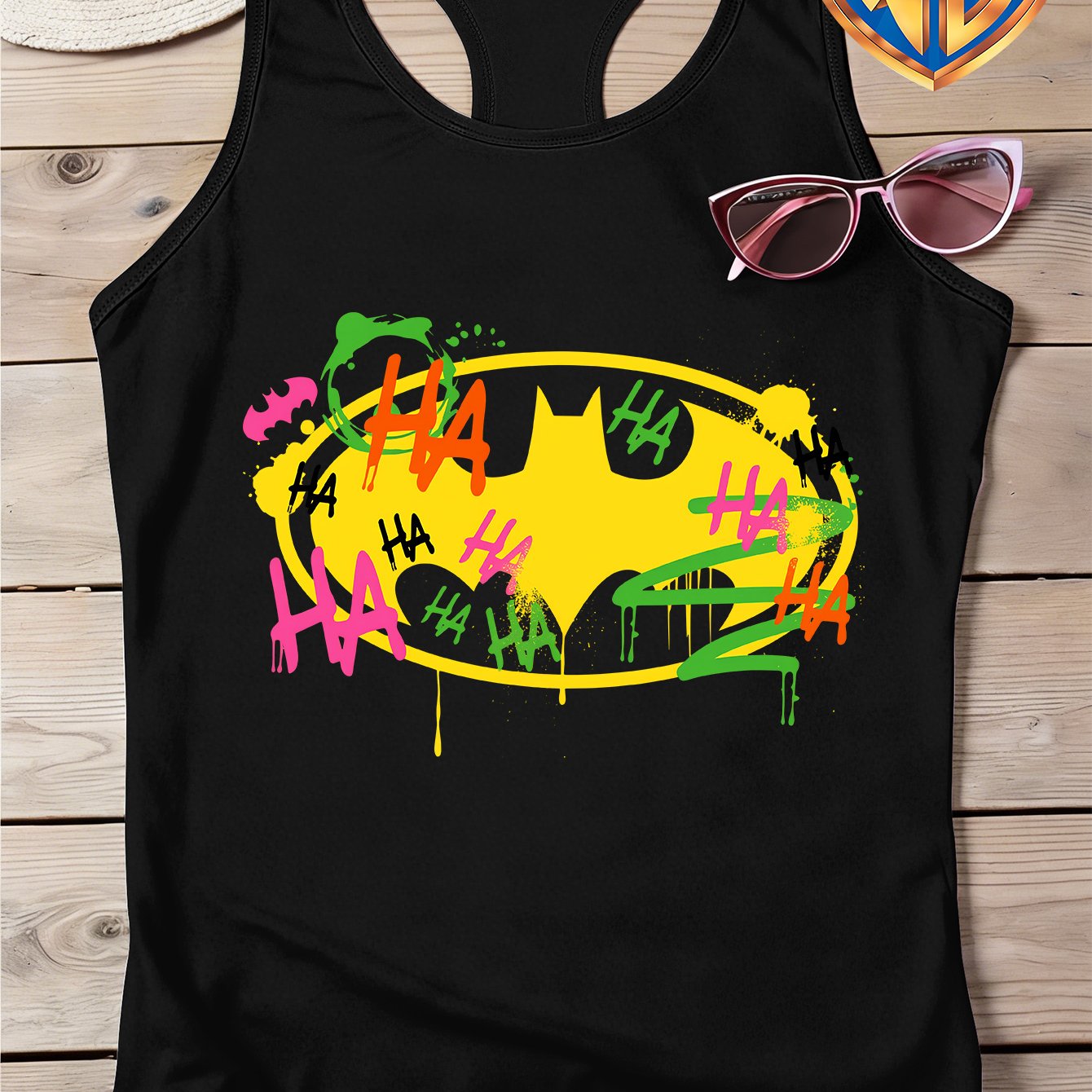 TEMU . Genuine Licensed - /summer Women's Crew Neck Tank Top, 'batman' Joker Graffiti Bat-symbol Print, Minimalist & Stylish, Y2k Style, Suitable For