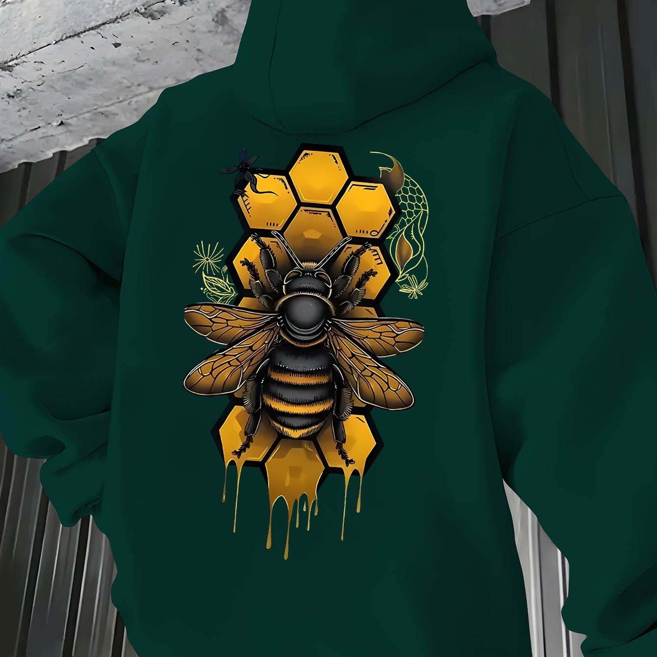 TEMU Halloween Bees Print, Men's Hooded And Fleece Sweatshirt, Men's Versatile Sporty And Casual Loose Hooded Sweatshirt, And Autumn Hoodie Daily