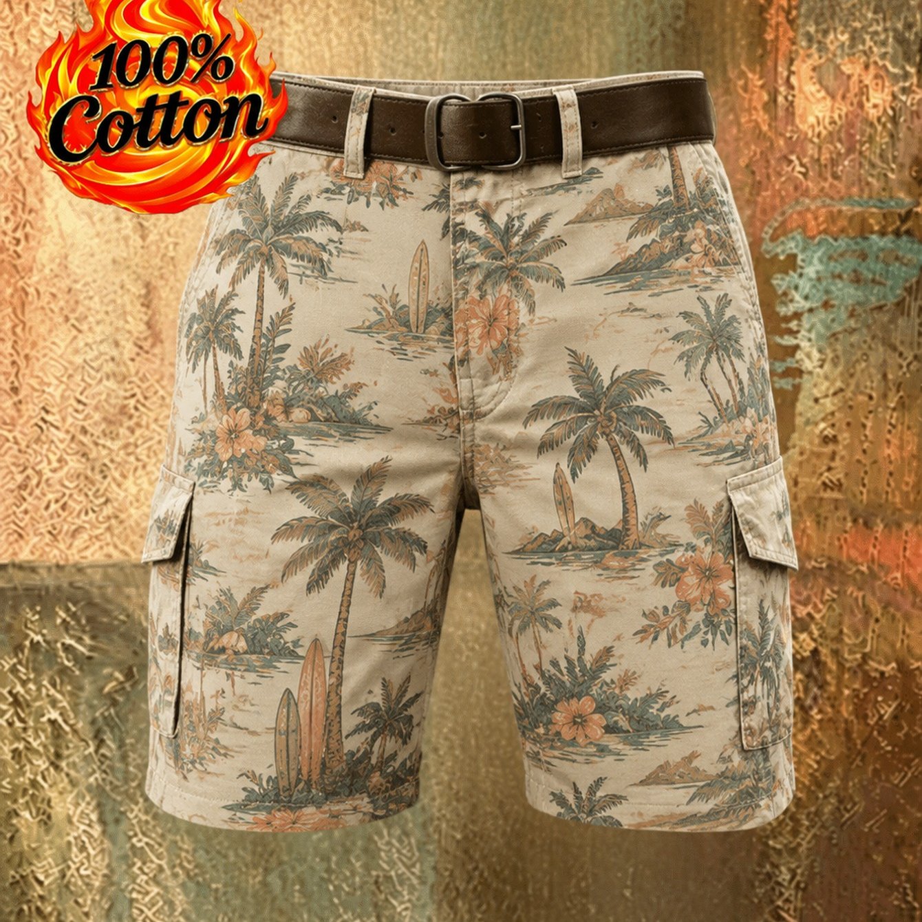 Men's 100% Cotton Tropical Print Cargo Shorts With Multi- & Relaxed Fit - Beach Shorts Suitable For Summer , Casual Wear, Outdoor Activities, Stylish Patterns For Everyday (no )
