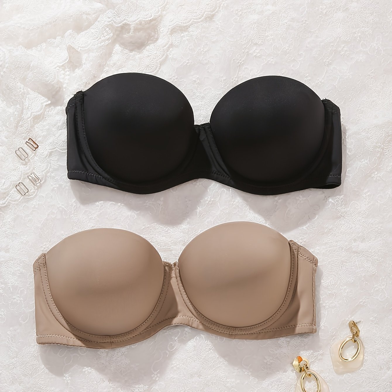 Hersunei Seamless Off-shoulder Bra, Push-up Underwire Bra 2pcs Set