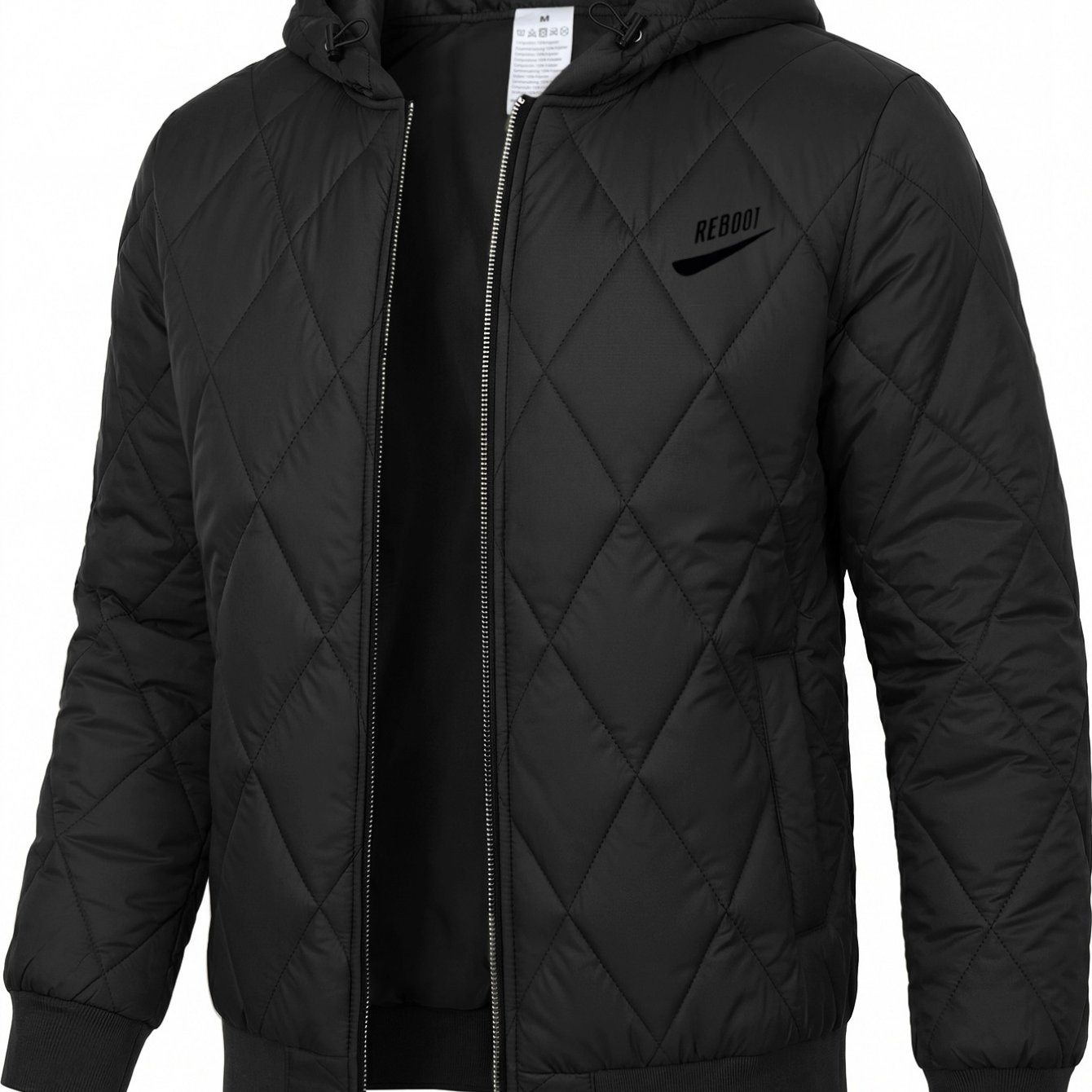 TEMU Men's New Versatile Diamond Quilted Hooded Jacket Men's Reboot Sports Hook Shape Print Thin Padded Daily Fitness Warm Top