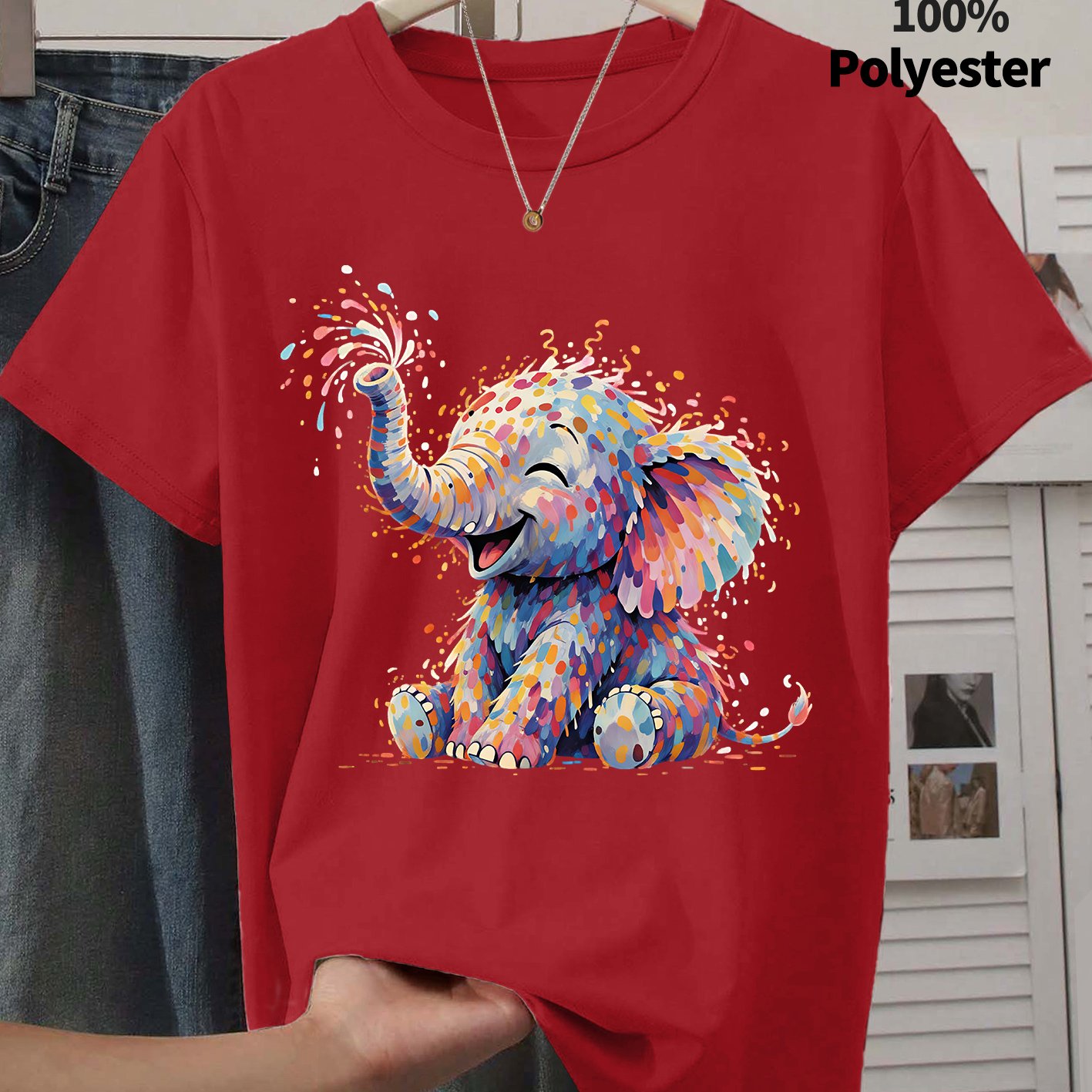 TEMU Plus Size Women's Summer Wear, Painted Print Round Neck Short Sleeve T-shirt, Cartoon Style, Fashionable Commuting, Everyday Versatile, Sports