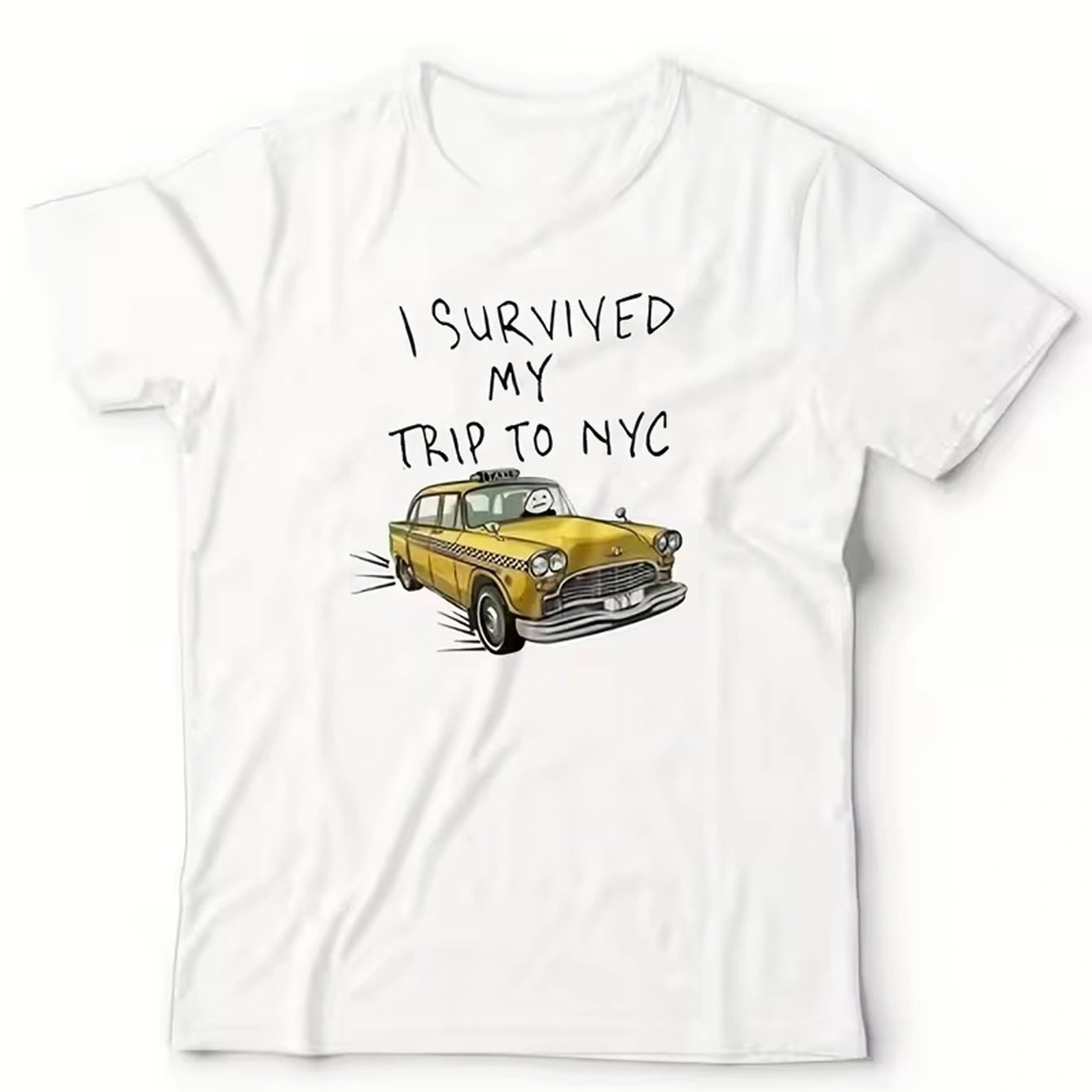 TEMU Men's T-shirt With Cartoon Yellow Taxi Travel Souvenir Humorous Print, Men's Short Sleeve T-shirt