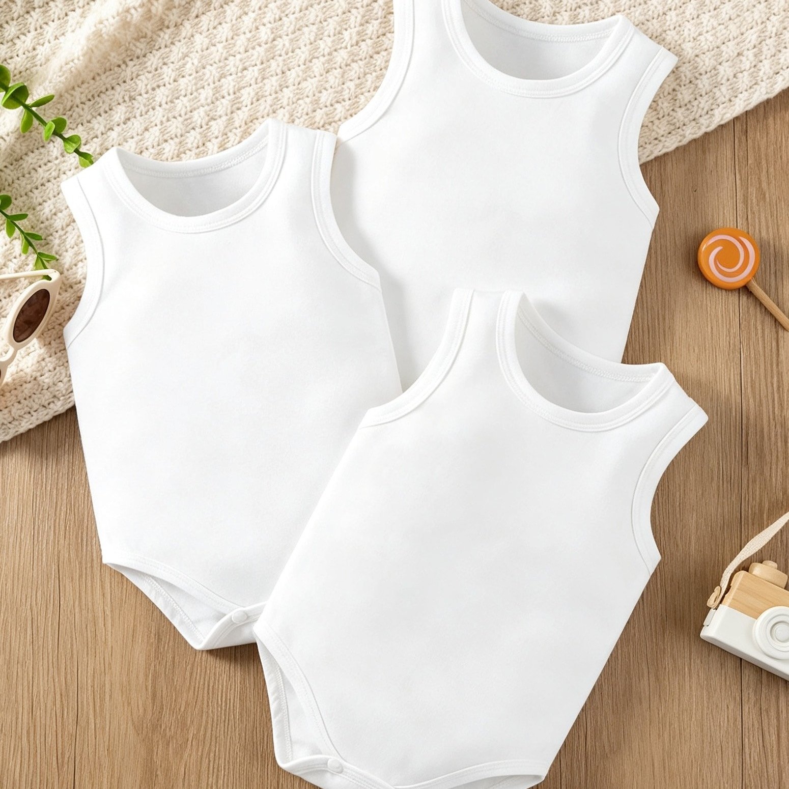 3pcs Sleeveless Triangle Romper Onesie For, Unisex Bodysuit With Cute Crawling Clothes, Perfect For Outdoor
