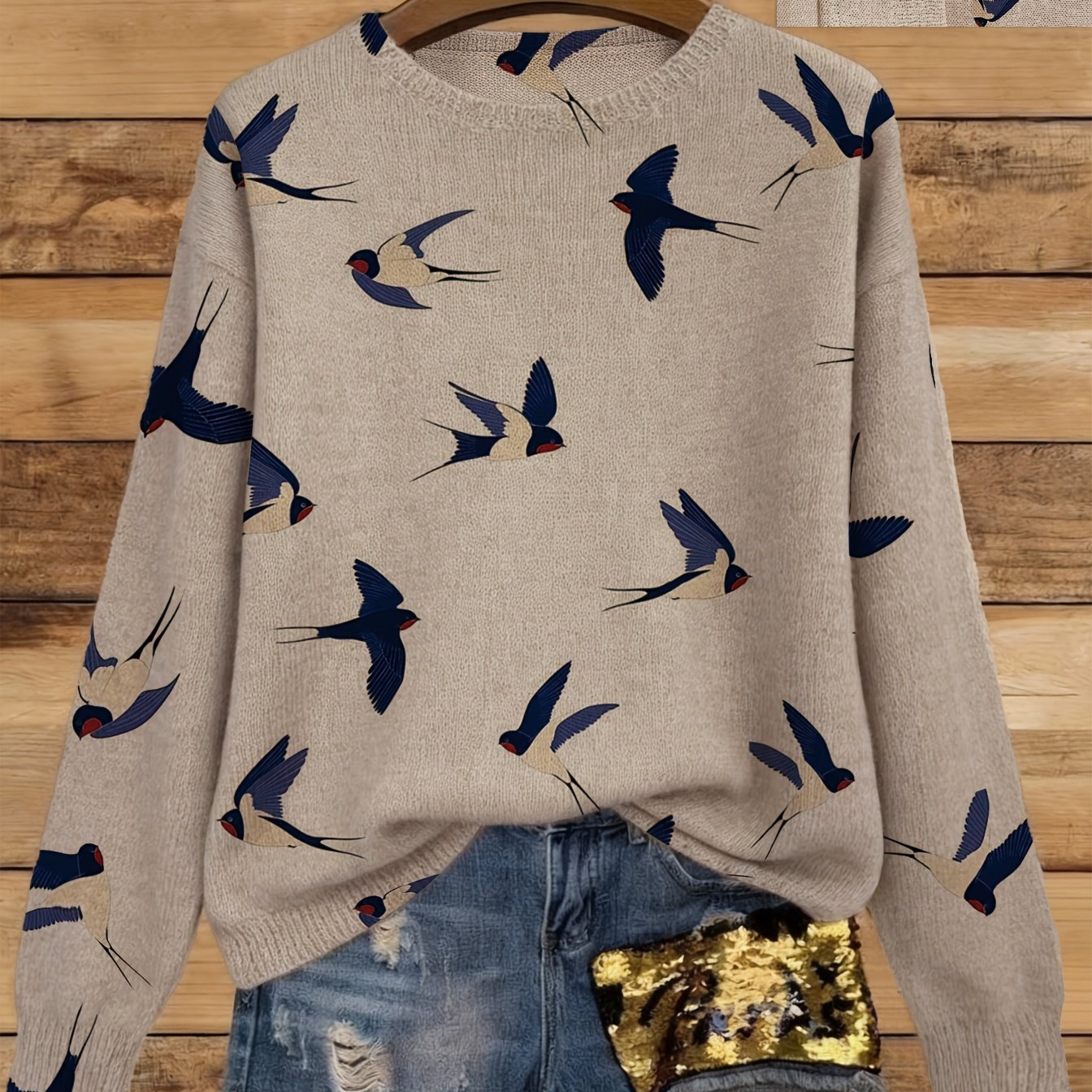 TEMU Thin Sweater: Spring/autumn Printed Crewneck Top, Made Of Lightweight And Soft Fabric That's Breathable And Not Stuffy. Versatile For Daily ,