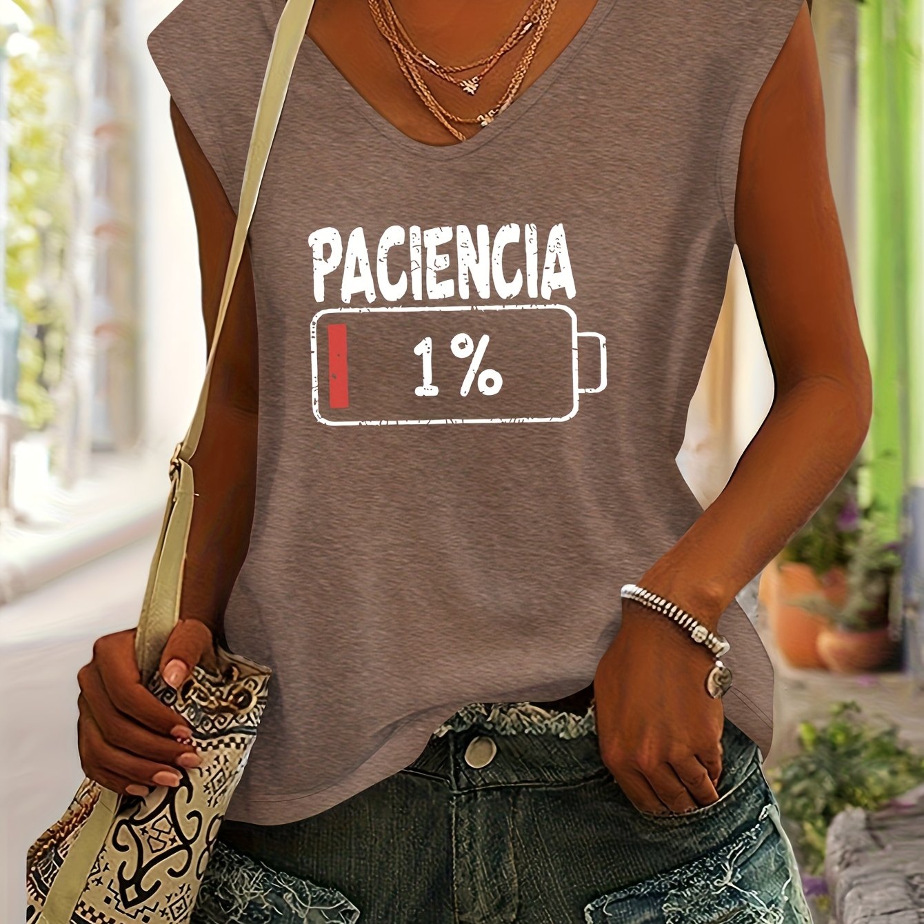 TEMU Camiseta de manga corta con cuello en V de a para mujer, estilo europeo y americano, de uso diario, simple, cómoda y casual, , con estampado