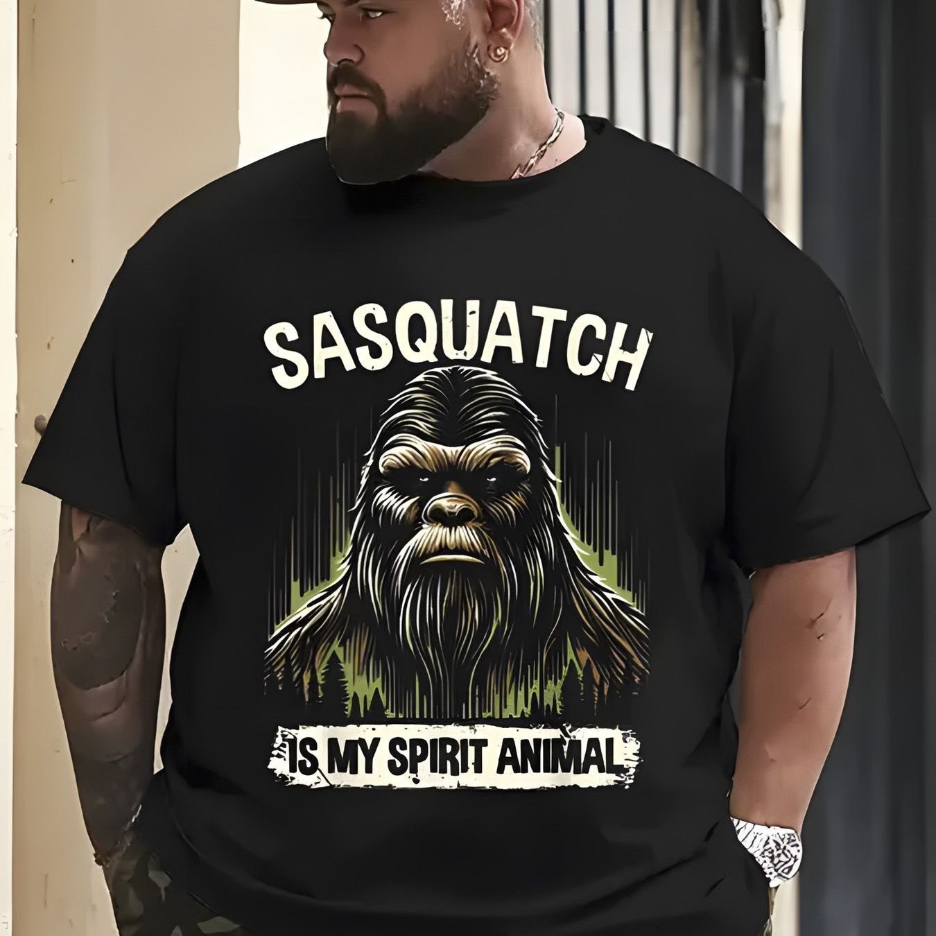 TEMU T-shirt « Sasquatch est mon animal » - T-shirt graphique rétro de cryptozoologie avec impression sur la poitrine, coupe ample à manches courtes,