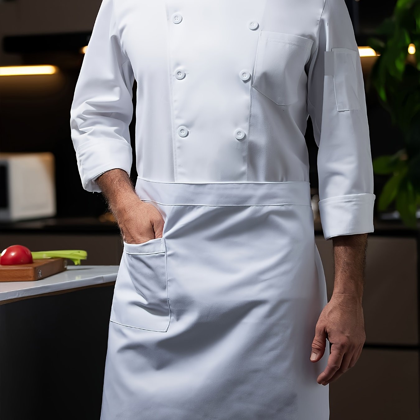TEMU 1 Catering Chef Long-sleeved Clothing, Long-sleeved Men's Clothing, Kitchen, Baking, Western Restaurant, Baking, School Canteen, Men' Chef