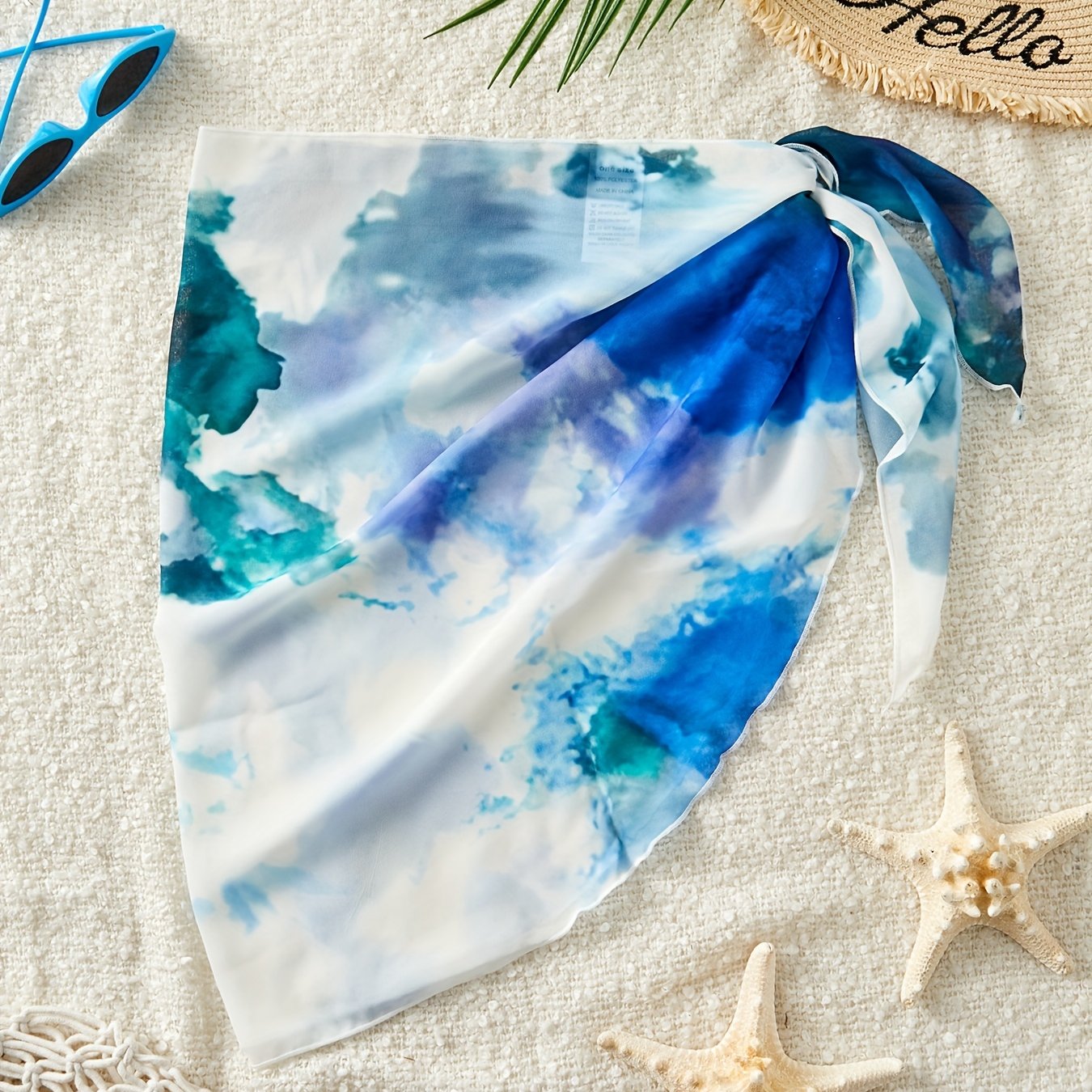 -piece Beach Dress For Women With Tie-dye Print And Side Tie Wrap Design
