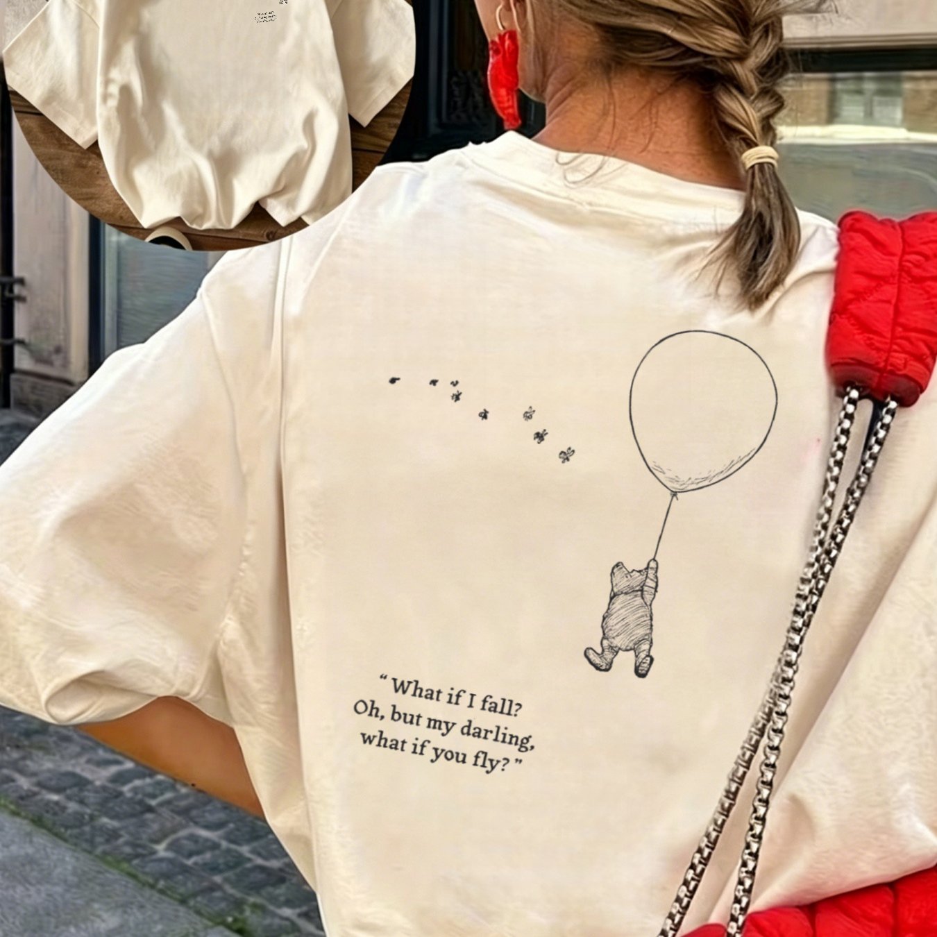 TEMU Stylisches Damen Oversize T-Shirt, Verspieltes Bär-Ballon-Design, Lässige Sommerbekleidung, Bequeme Passform, Europäische Lieferung