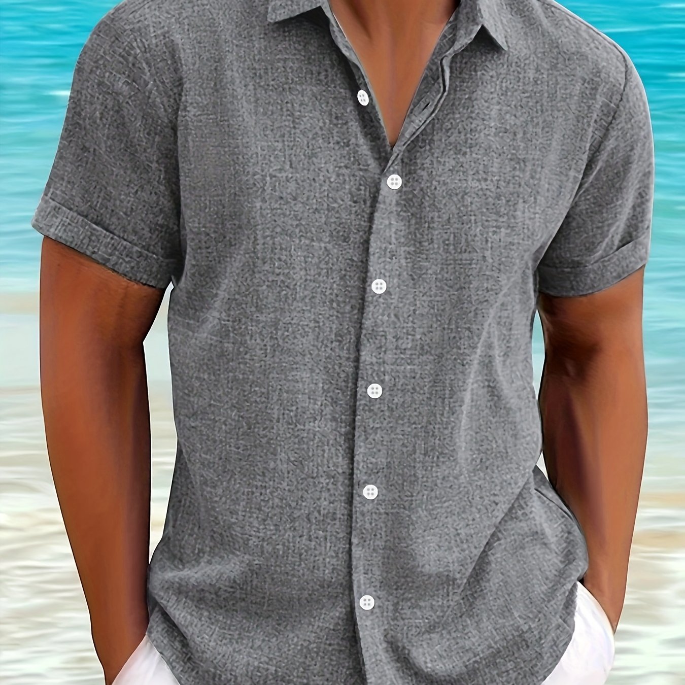 E-shop Herren Sommer-Cardigan, lässig, sportlich, für draußen, kurzärmelig, mit Knöpfen, für Urlaub, Reisen, Ausflüge, Strand Partys