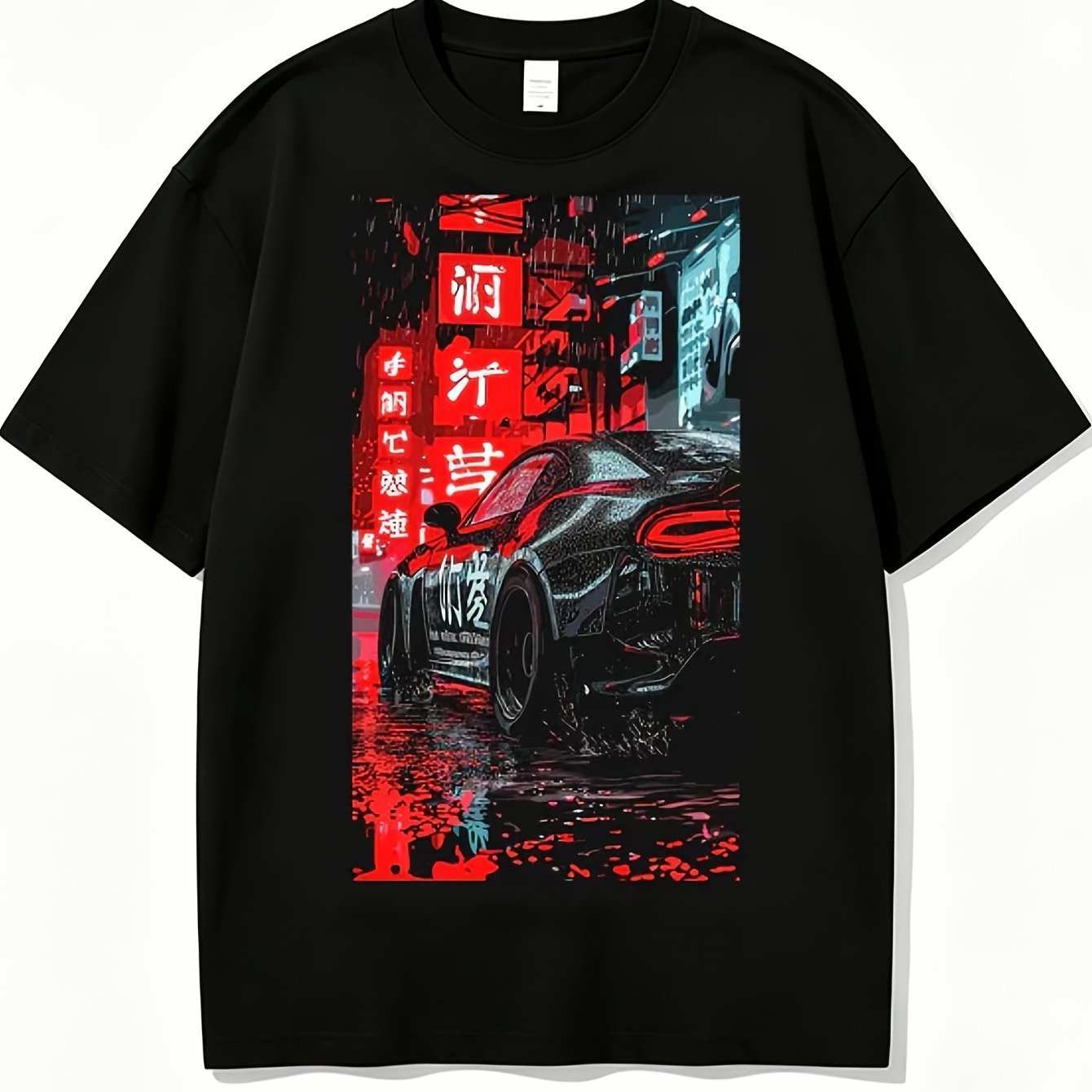 Image of Plus Size Jdm Japanese Street Enthusiast Racing 100% Cotton Men's T-shirt, Regular Fit Soft Breathable Top Summer Tee Men's Short Sleeve Crew Neck Casual Tee Big And Tall, Plus Size