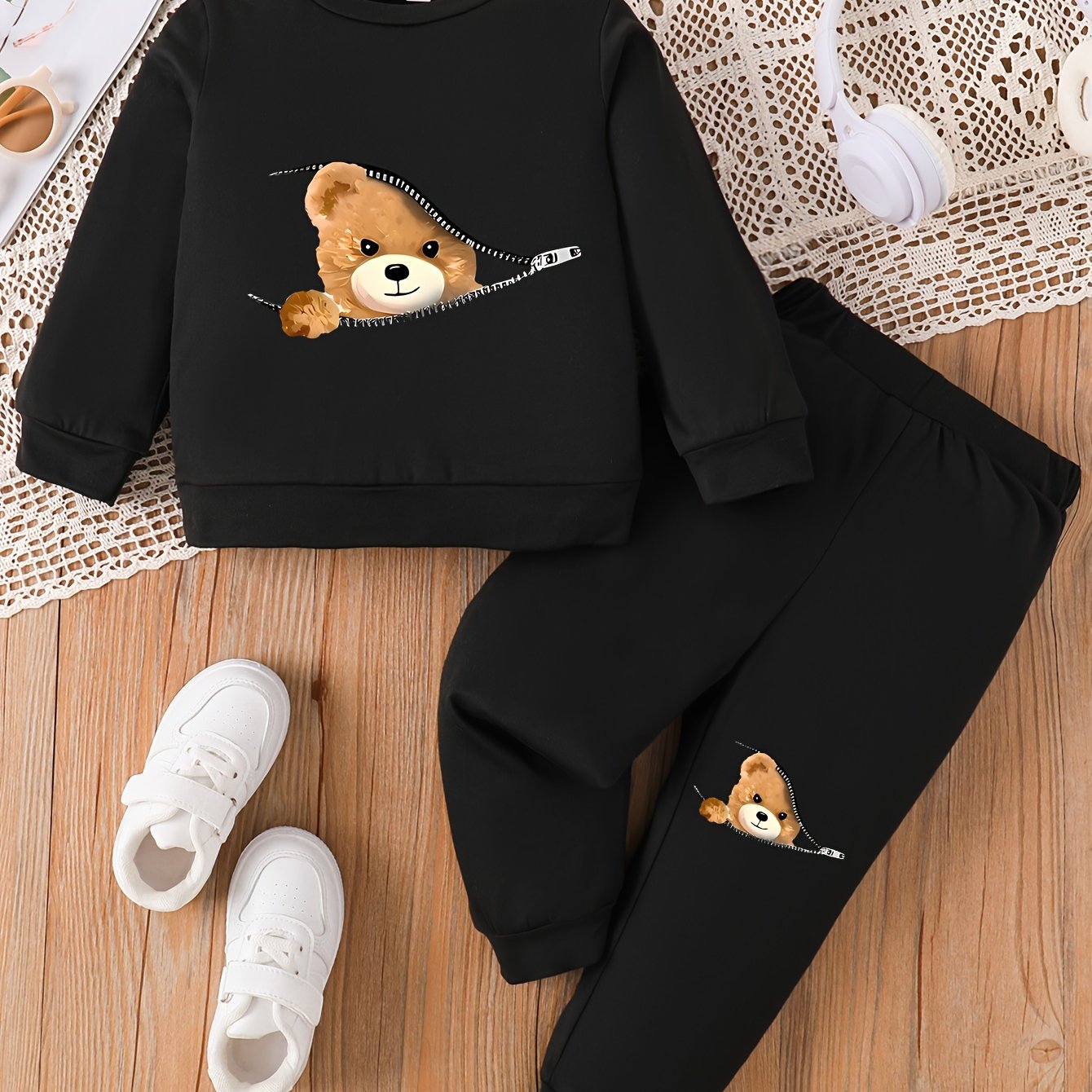 Baby Boy Long Sleeve Print Zipper And Pants Casual Athletic Set, For Outdoor