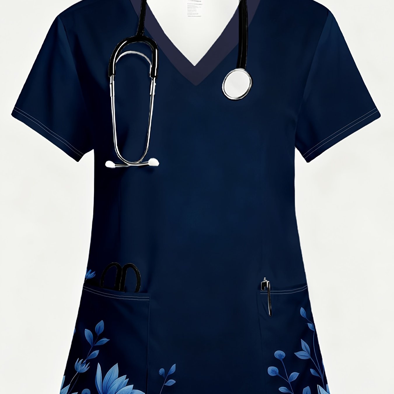 TEMU Women's V-neck Short-sleeve Scrub Top Uniform - Soft Breathable Quick-dry Nurse Blouse Suitable For Dental , Beauty Salons, Nail , Hotels |
