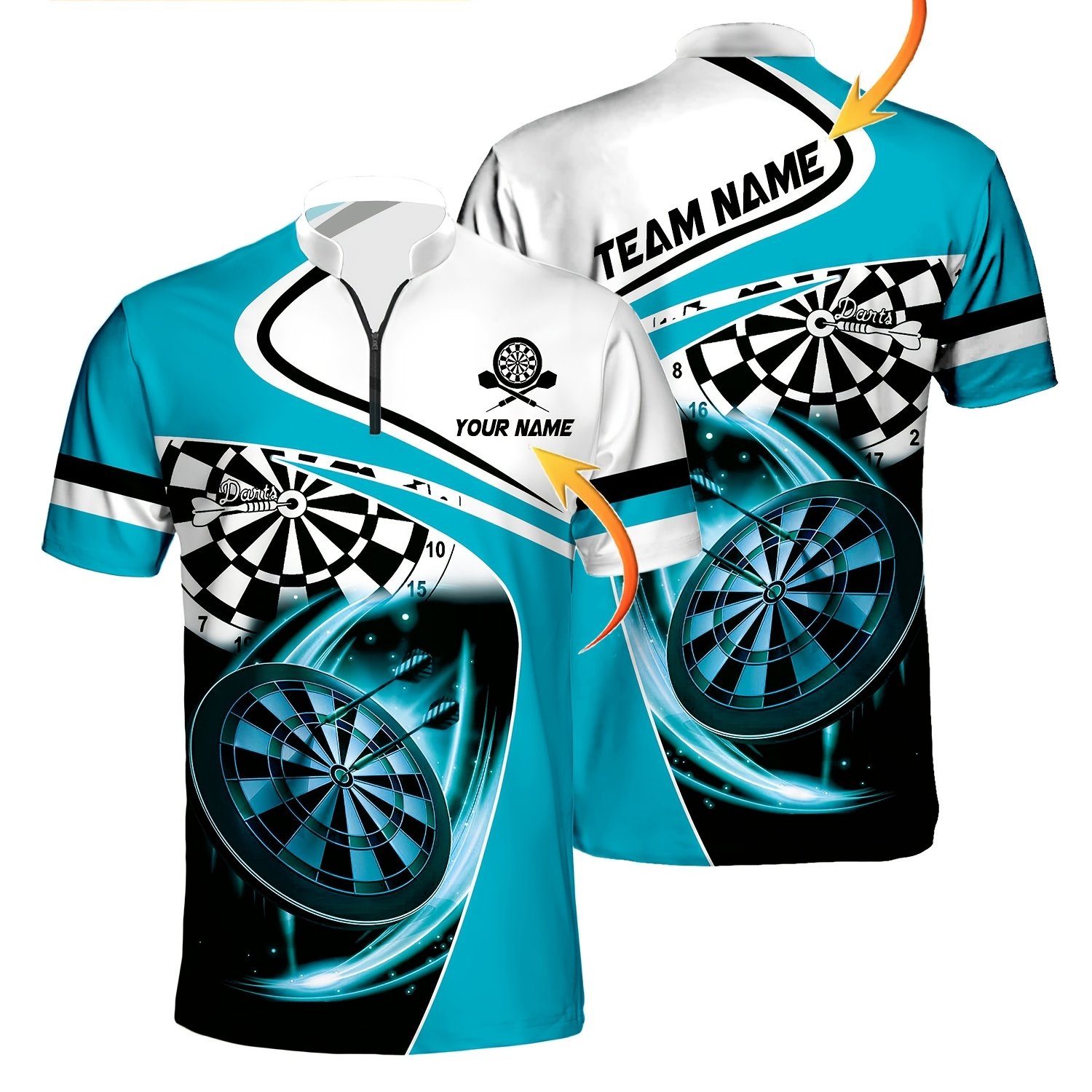 TEMU Mutilcolor Options Custom Name & Team Name Darts And Dartboard Pattern Printed Summer Men's Fashion Zipper Shirt