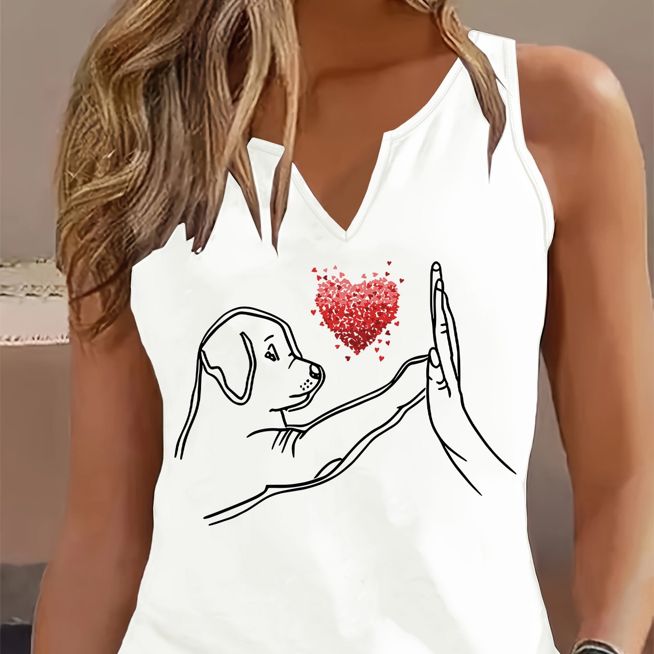TEMU Fashionable Women's Sleeveless Tank Top With A -shaped Dog Print, A Casual And -neck Breathable Top