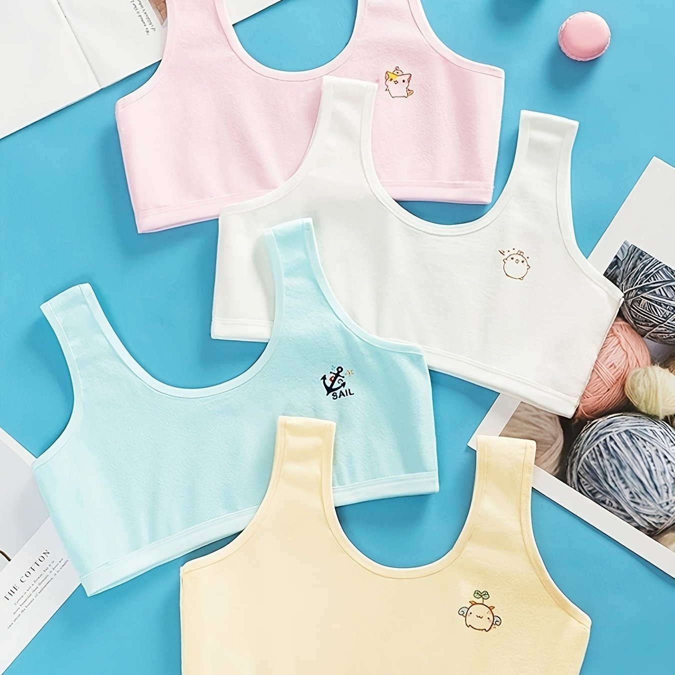 4pcs Of Sweet Cartoon Printed Underwear For Girls, Growing Girls Camisoles With Coverage, Multiple Colors