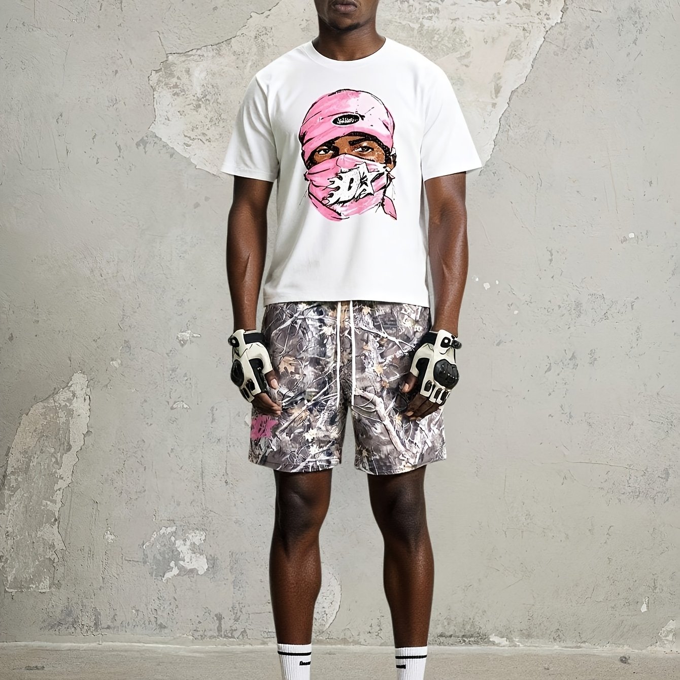 Summer Men's Fashion Trendy Breathable Jogging Fitness 2pcs Set Short Sleeve+ Shorts With Drawstring Pockets Hip-hop Apparel