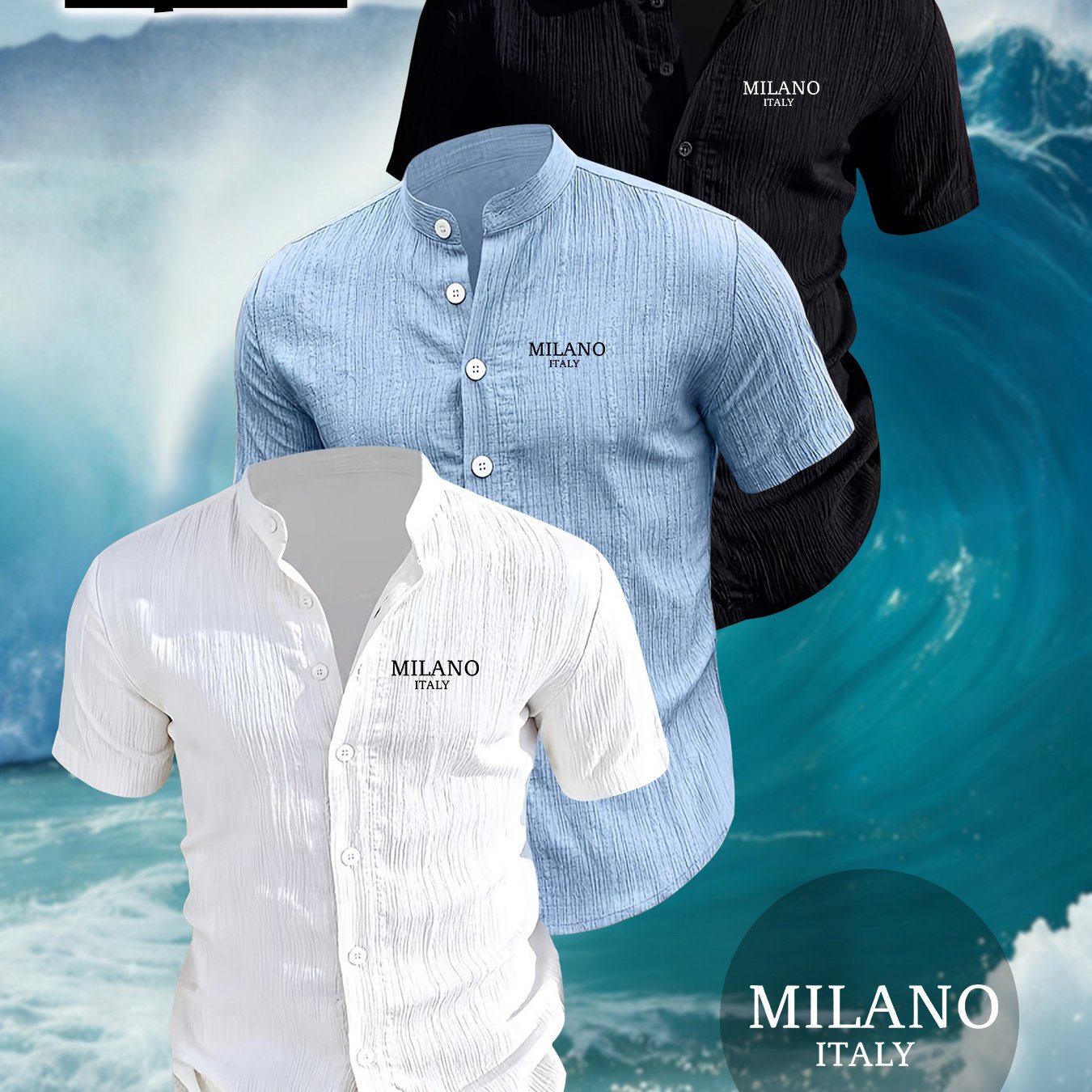 TEMU 3pcss Men's Summer Short Sleeve Shirt Set, Letter Print Pattern, Lightweight Comfortable Breathable, Collar Design, Machine Washable, Suitable