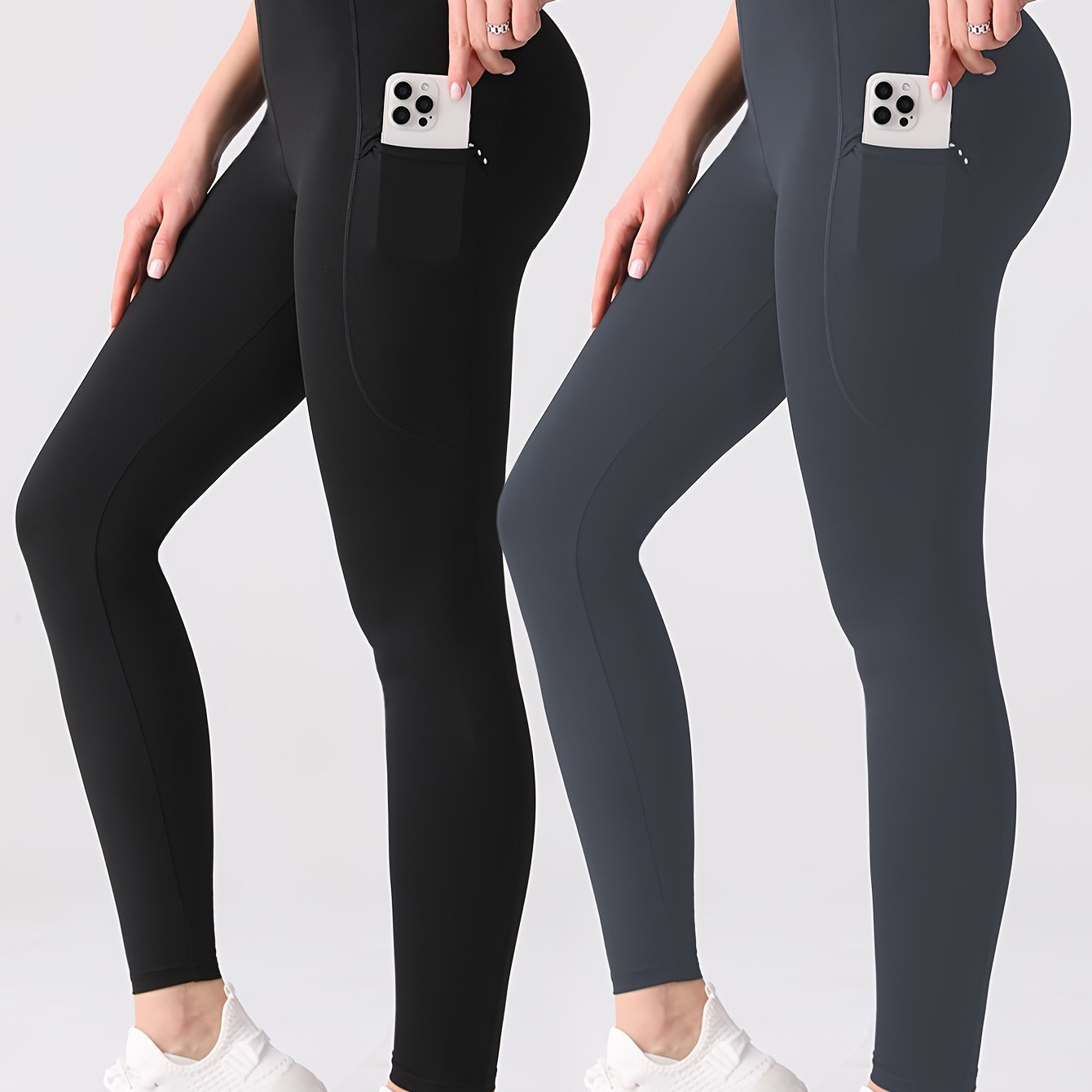 2pcs /summer Women's High-waisted Letter Pocket Pants, Stretchy Leggings, Casual Comfortable Trousers For Outdoors