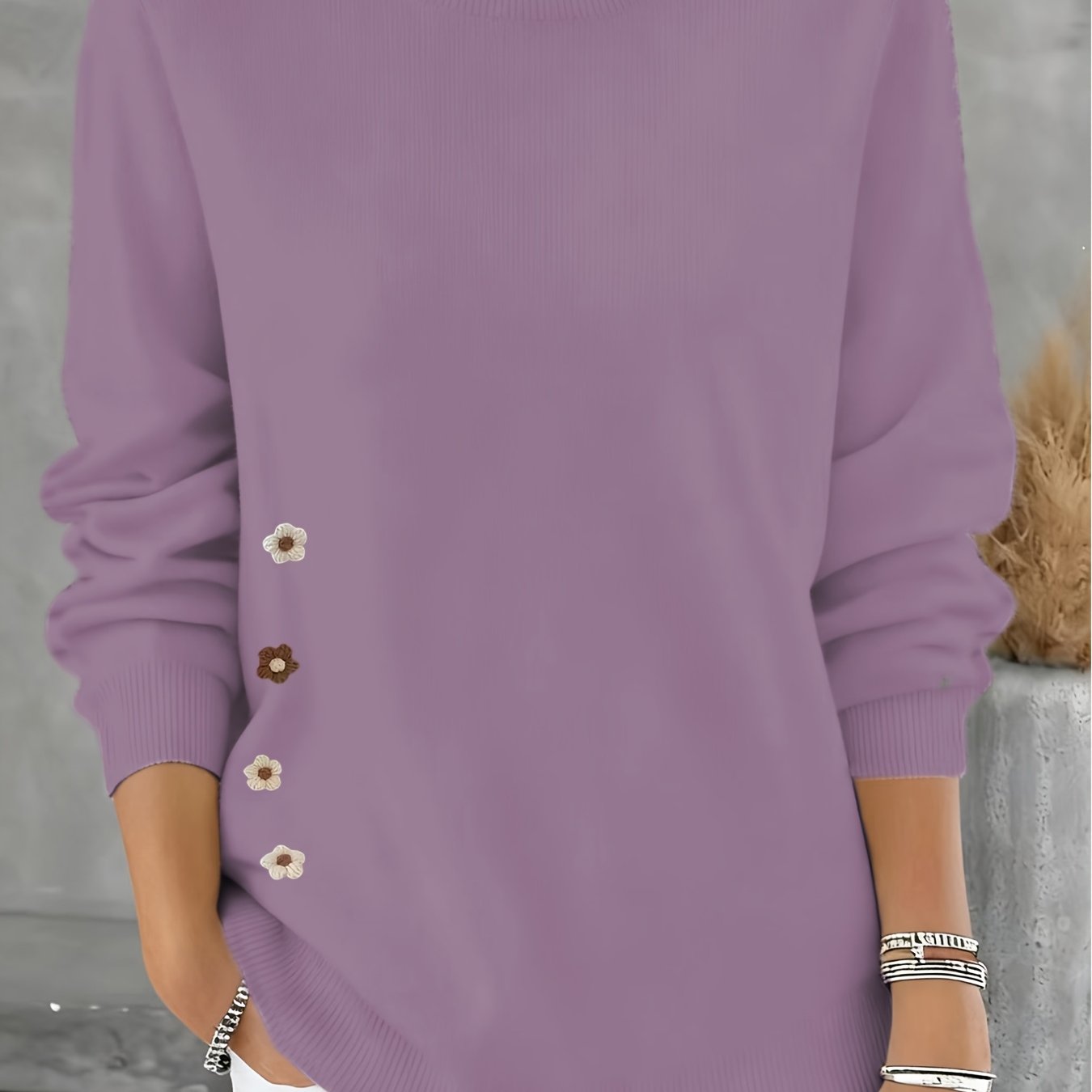 TEMU New Women's Fashionable Long-sleeve Crewneck Sweater With Trendy Prints, Suitable For Daily Wear And Layering , Summer, And Autumn, Soft,